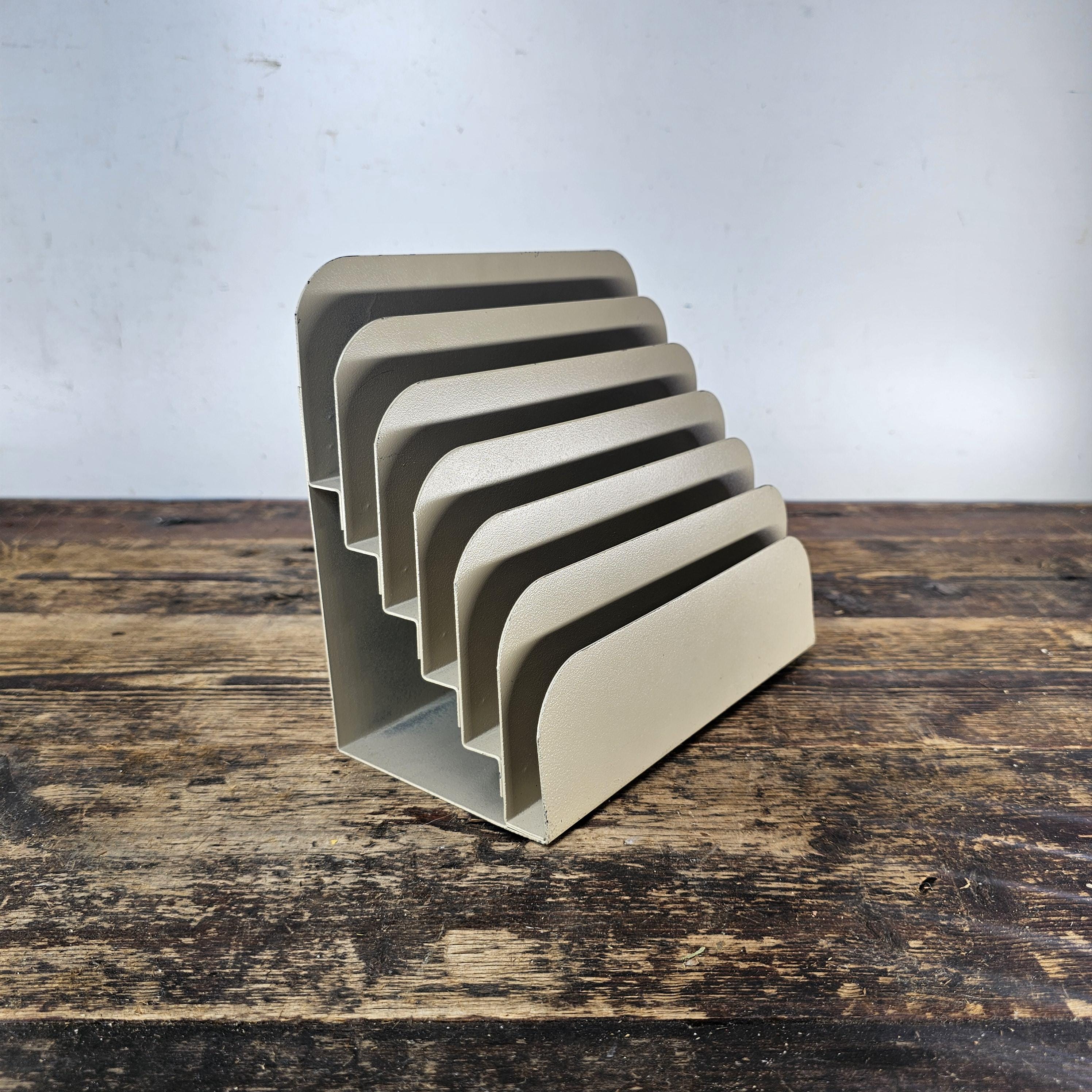 Vintage Small 12 Compartment Metal Desktop File Organizer 6.5"W x 6.5"H x 15"L