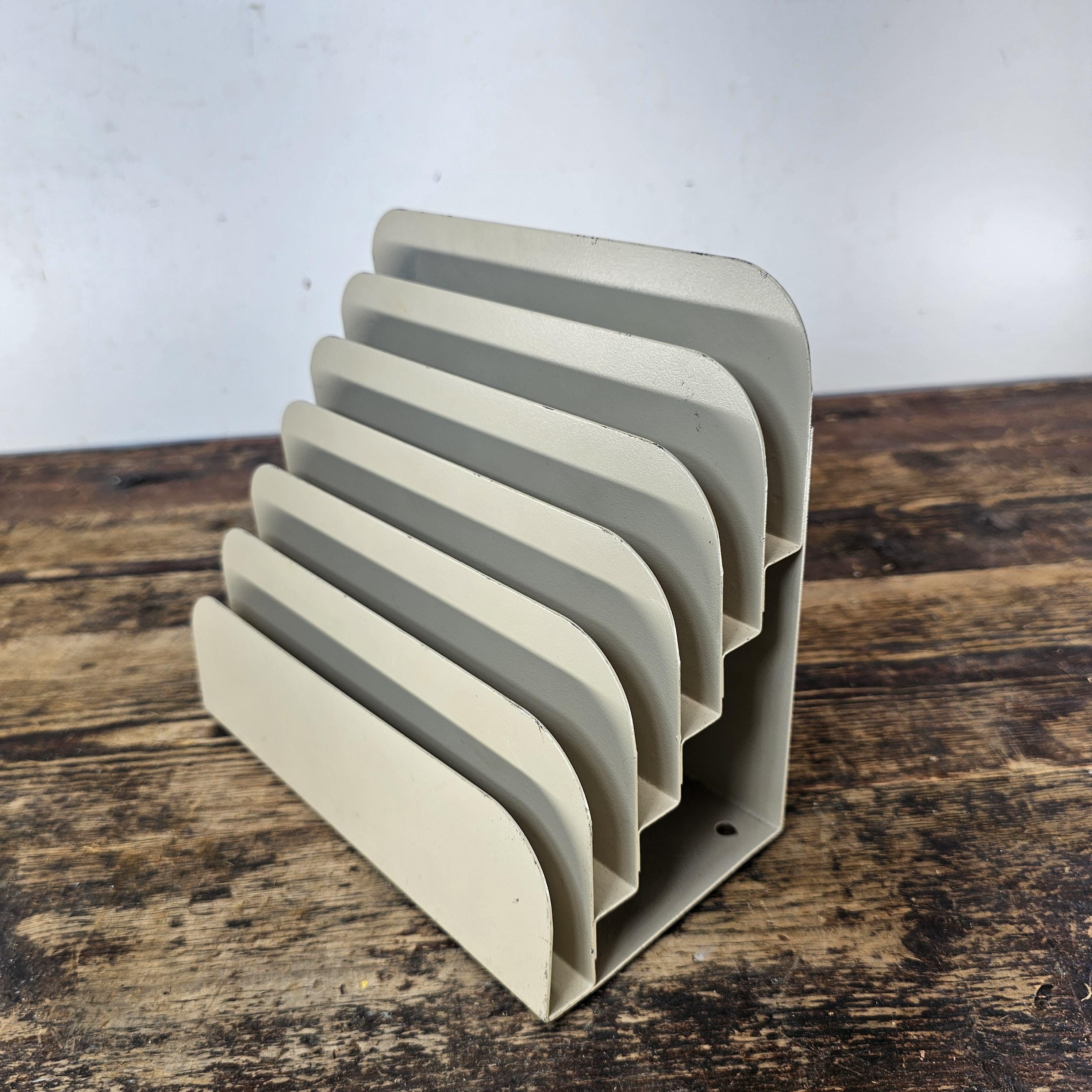 Vintage Small 12 Compartment Metal Desktop File Organizer 6.5"W x 6.5"H x 15"L