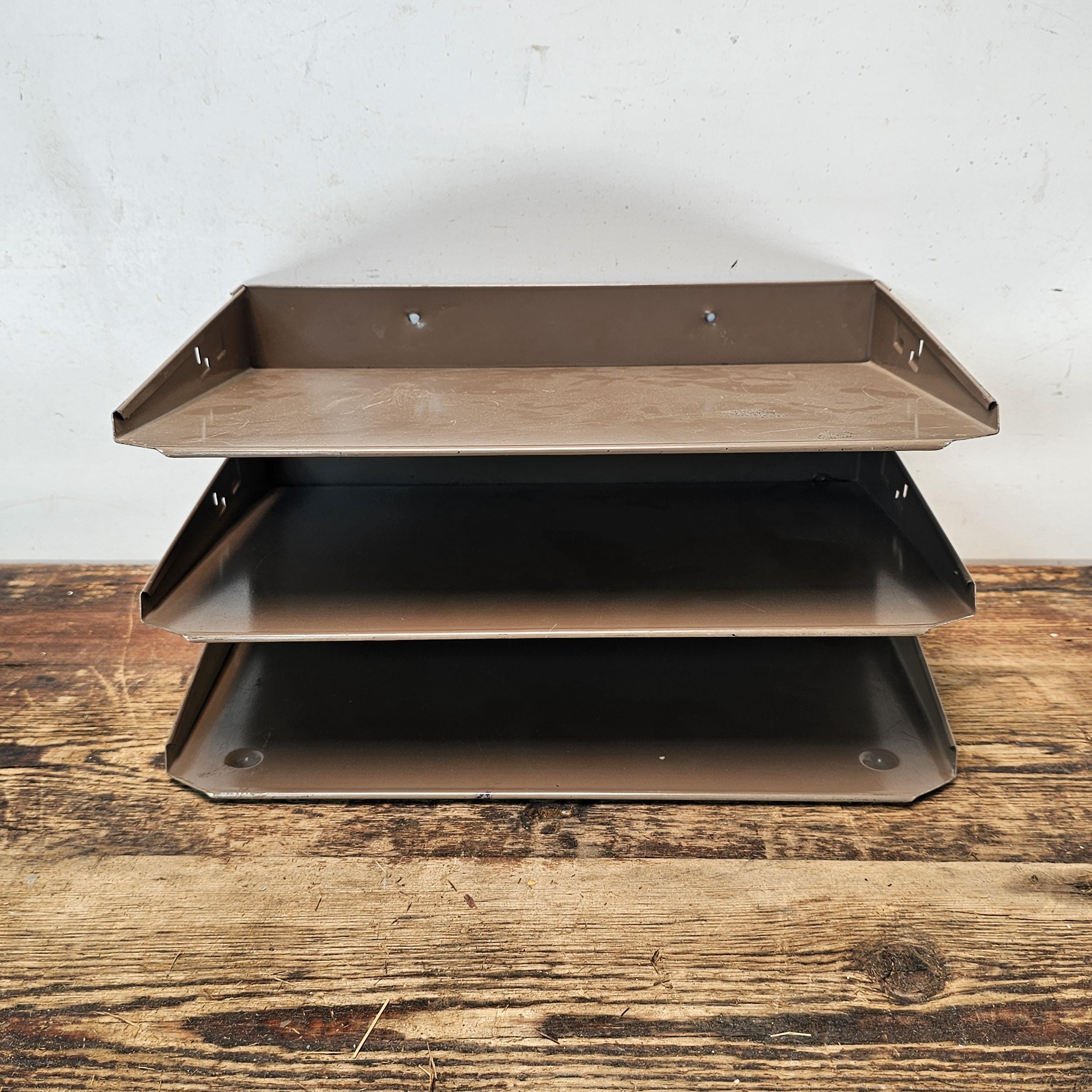Vintage 3-Tier Wall-Mounted / Desktop Steel File Organizer