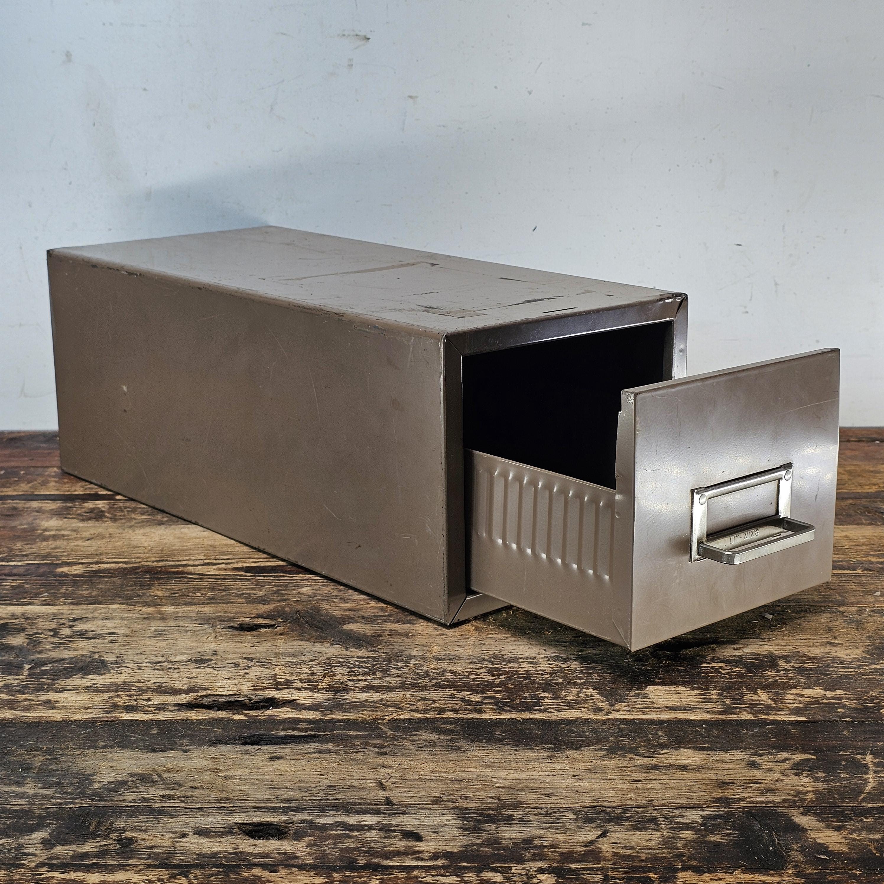 Vintage Metal Lit-Ning Card File Drawer