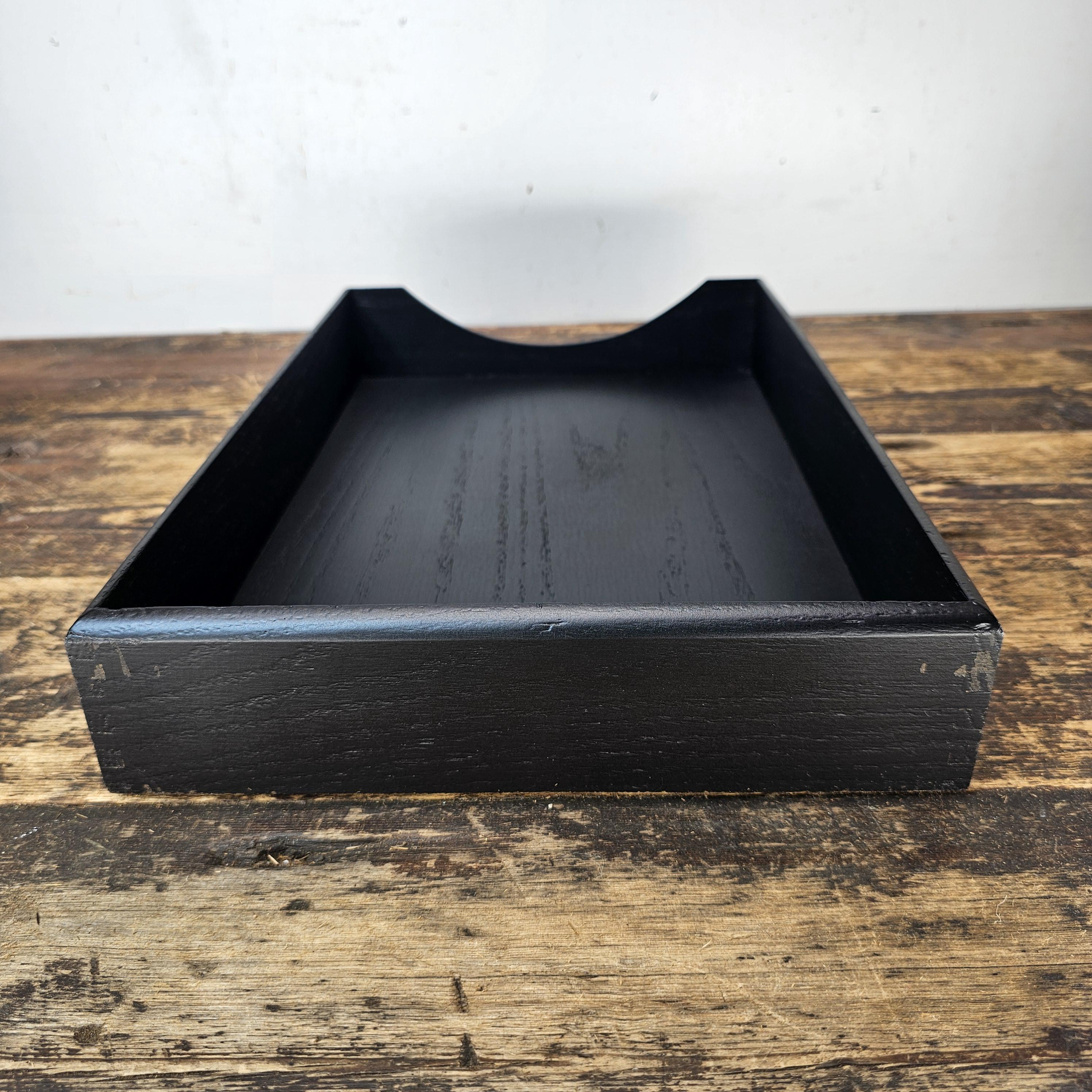 Vintage Carver Wood Products Walnut Paper Tray - Refinished in Flat Black