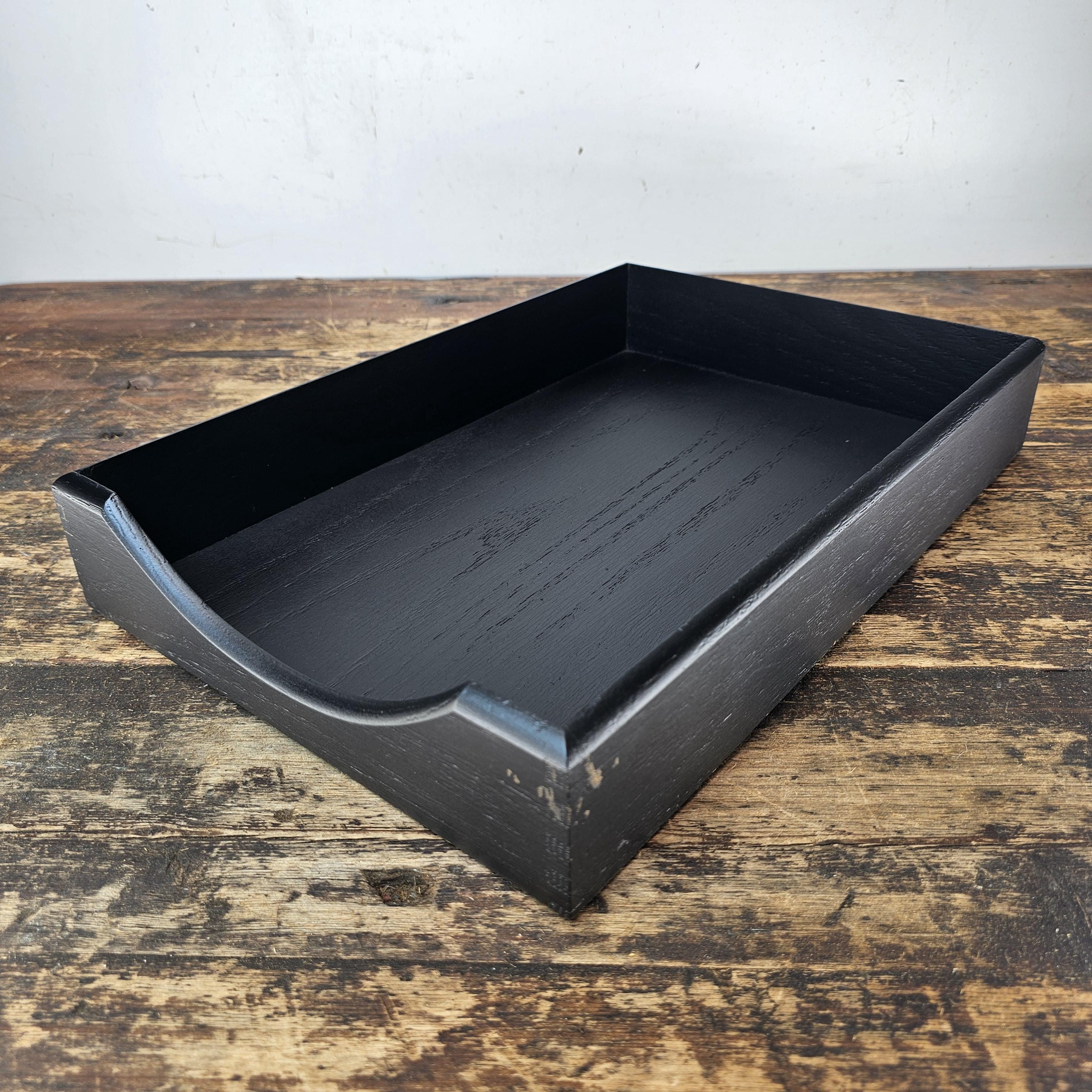 Vintage Carver Wood Products Walnut Paper Tray - Refinished in Flat Black