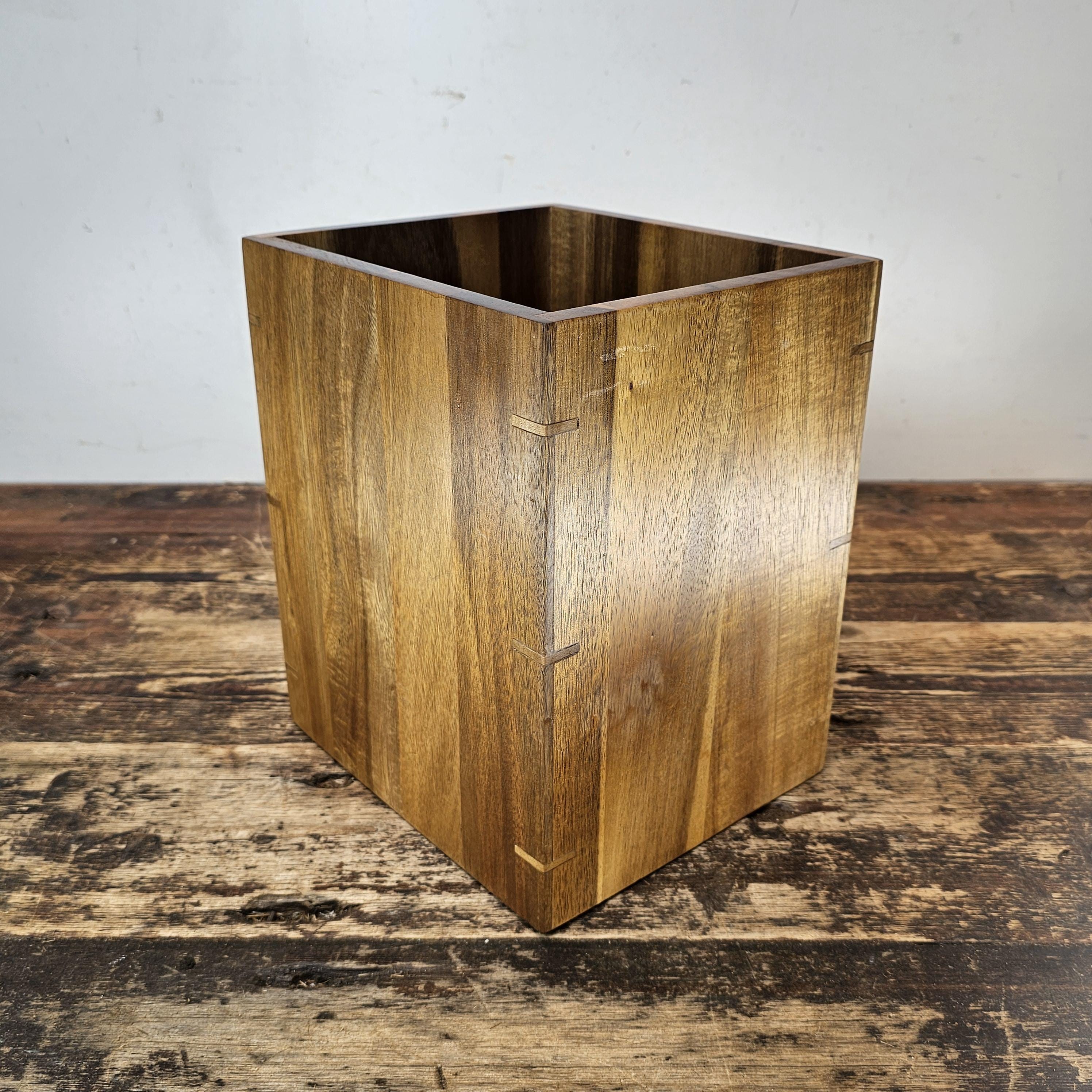 Medium Acacia Wood Wastebasket - Storage Container 8.5"L × 7.25"W × 10"H