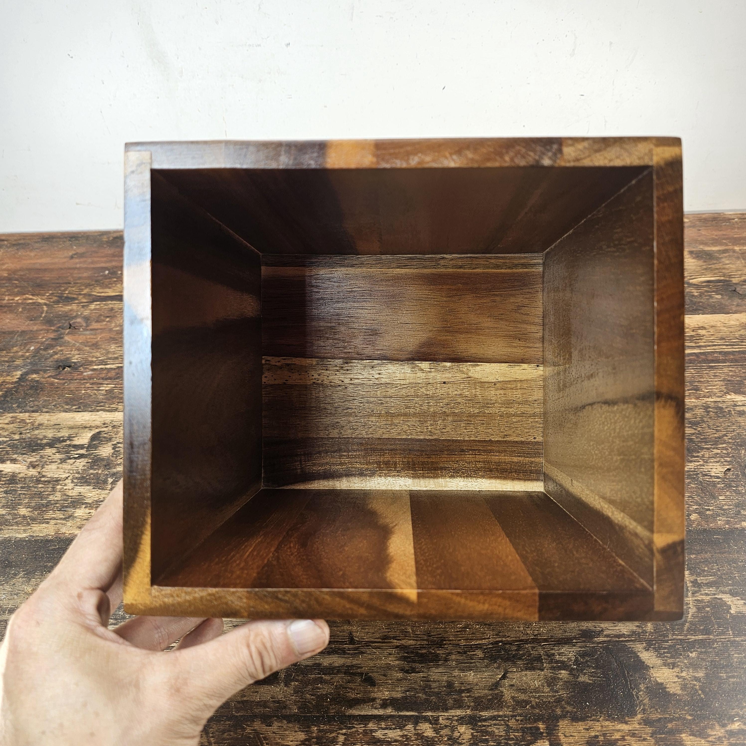 Medium Acacia Wood Wastebasket - Storage Container 8.5"L × 7.25"W × 10"H