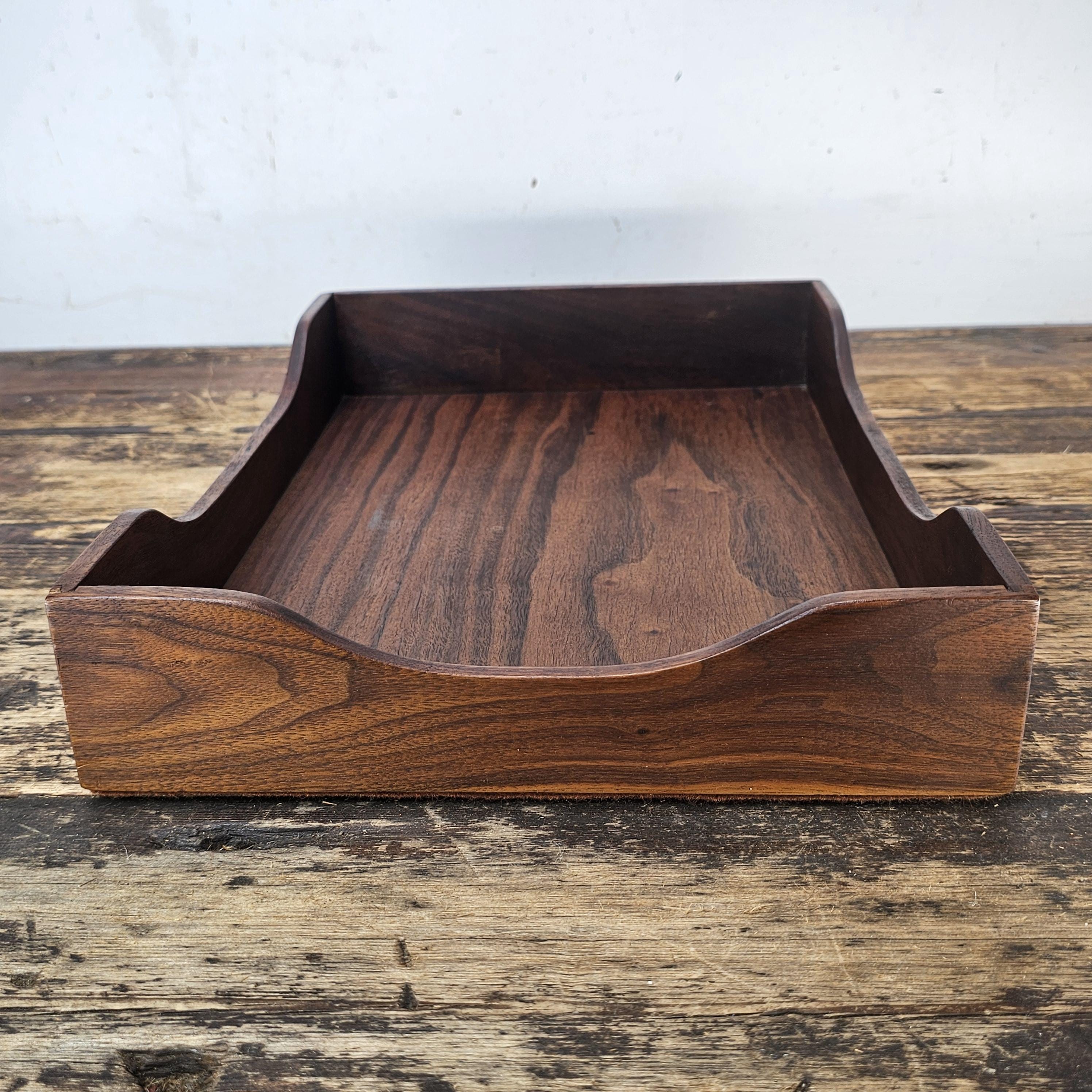Vintage Stempco Walnut Triple Cutout Desk Tray (1950s-1960s)