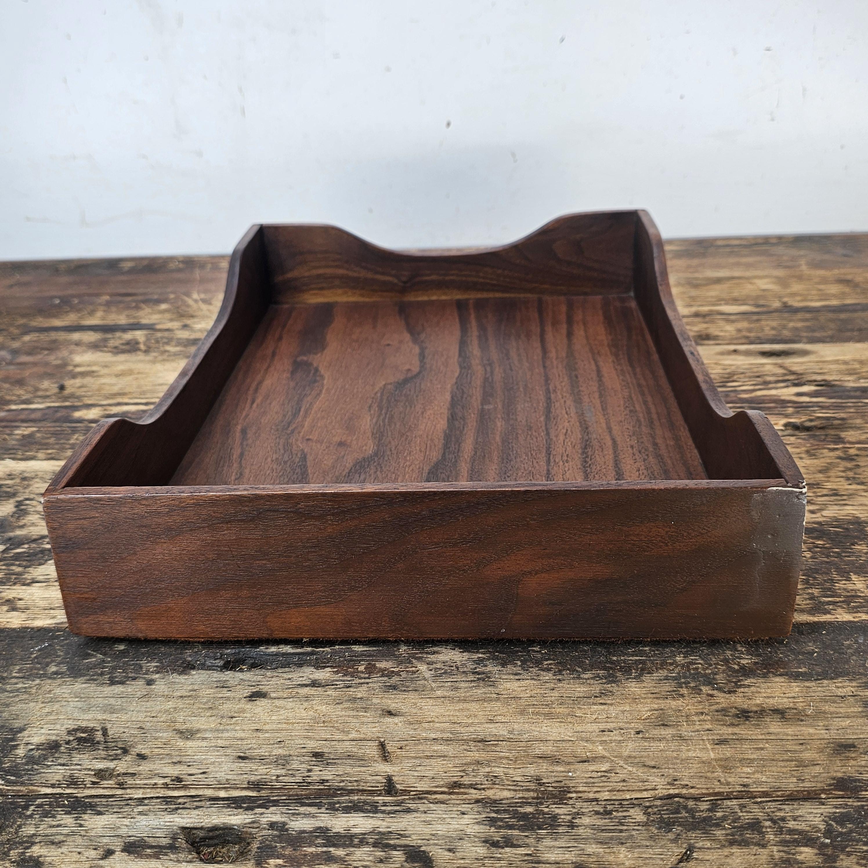 Vintage Stempco Walnut Triple Cutout Desk Tray (1950s-1960s)