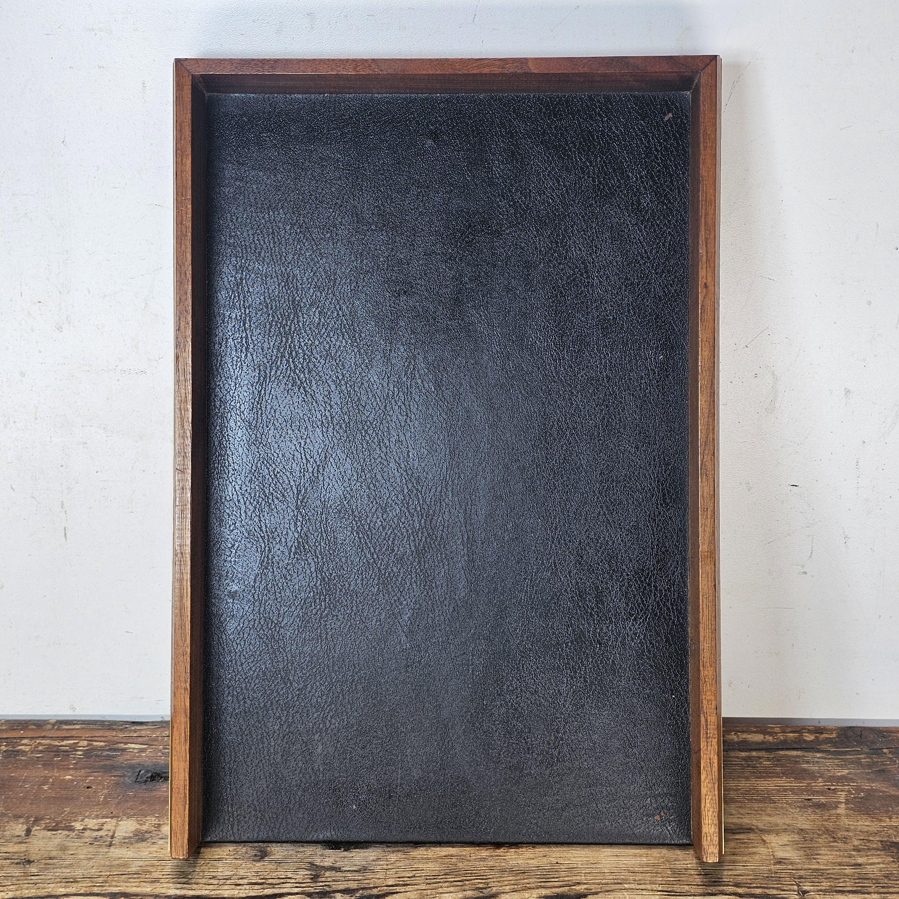 Executive Wood Desk Tray w/ Gold Metal Rim & Black Leather Style Interior