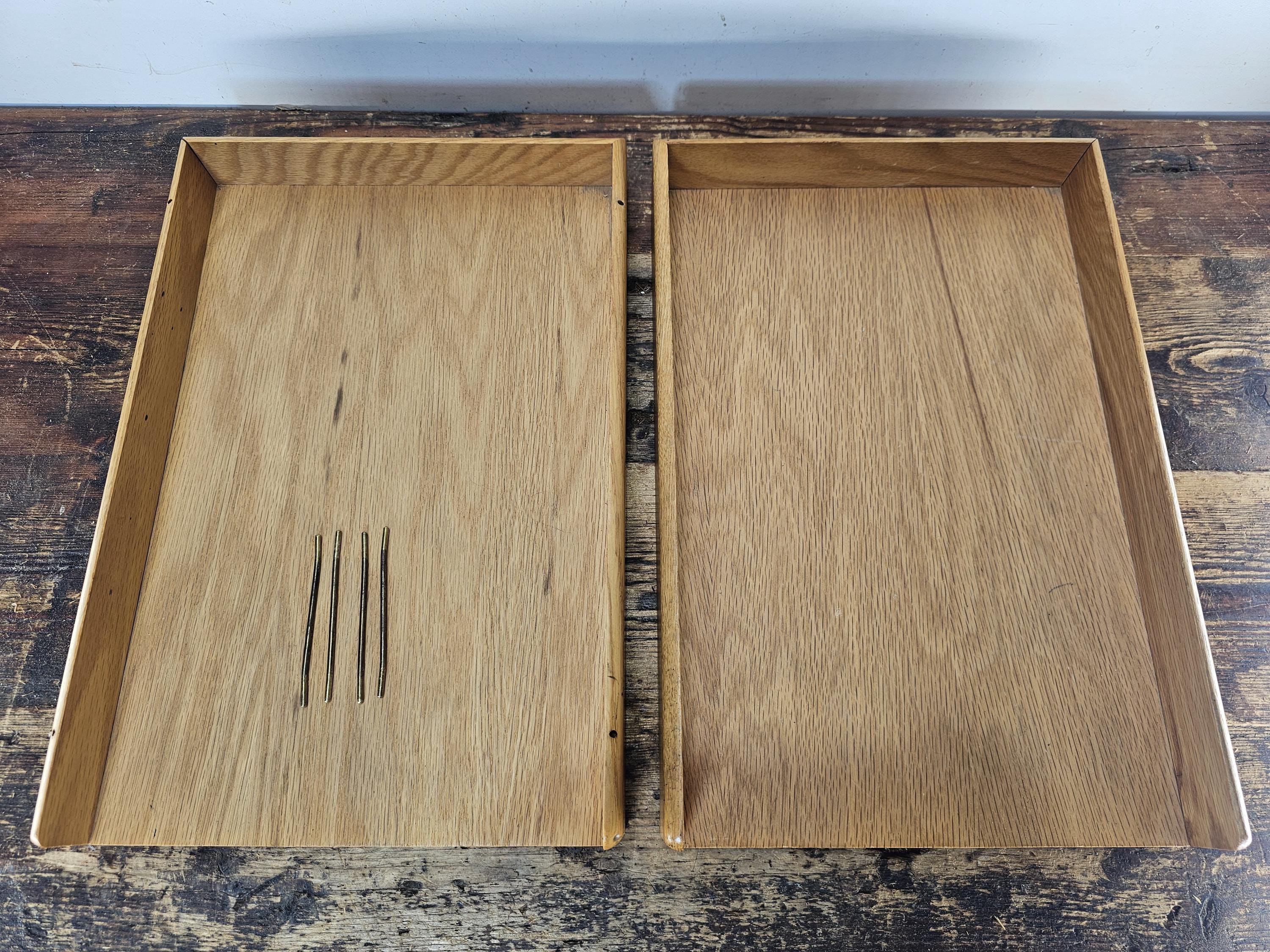 Carver Wood Products Solid Oak 2-Tier Desk Tray Set Mid-Century Modern