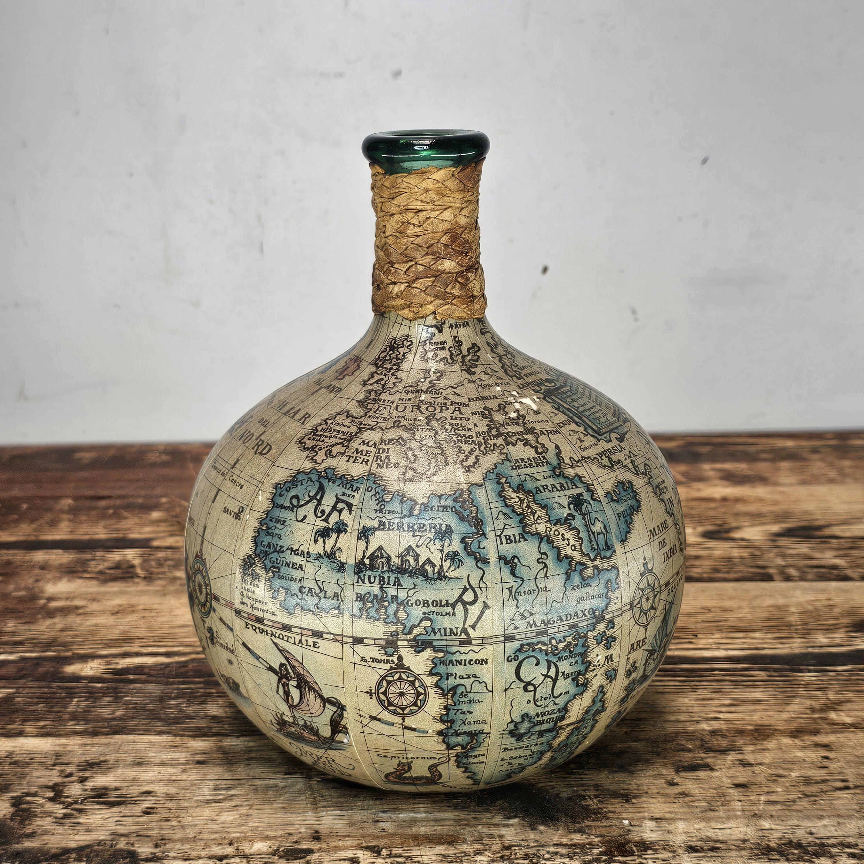 Vintage World Map Glass Decanter (Made in Italy) 1960s-70s