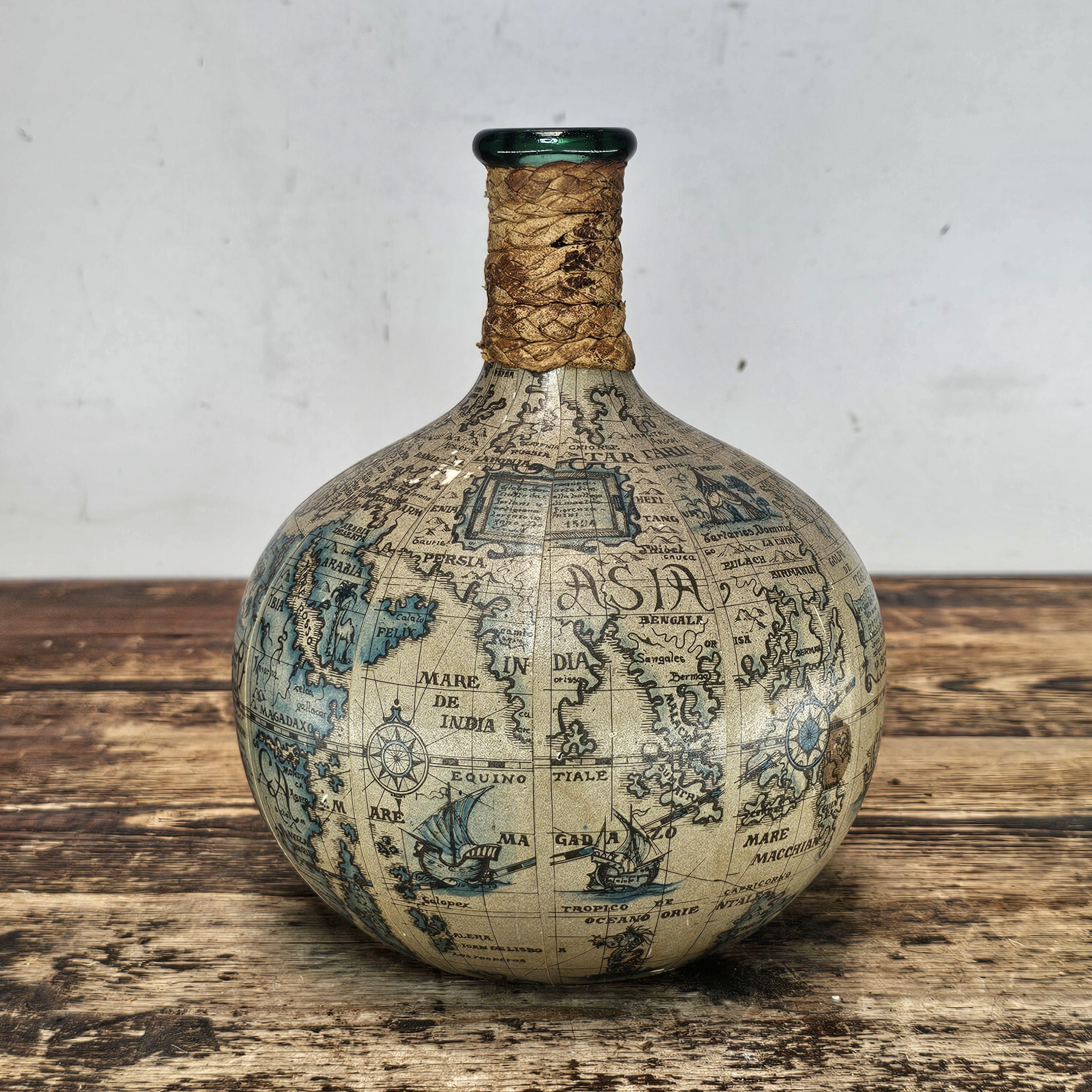 Vintage World Map Glass Decanter (Made in Italy) 1960s-70s