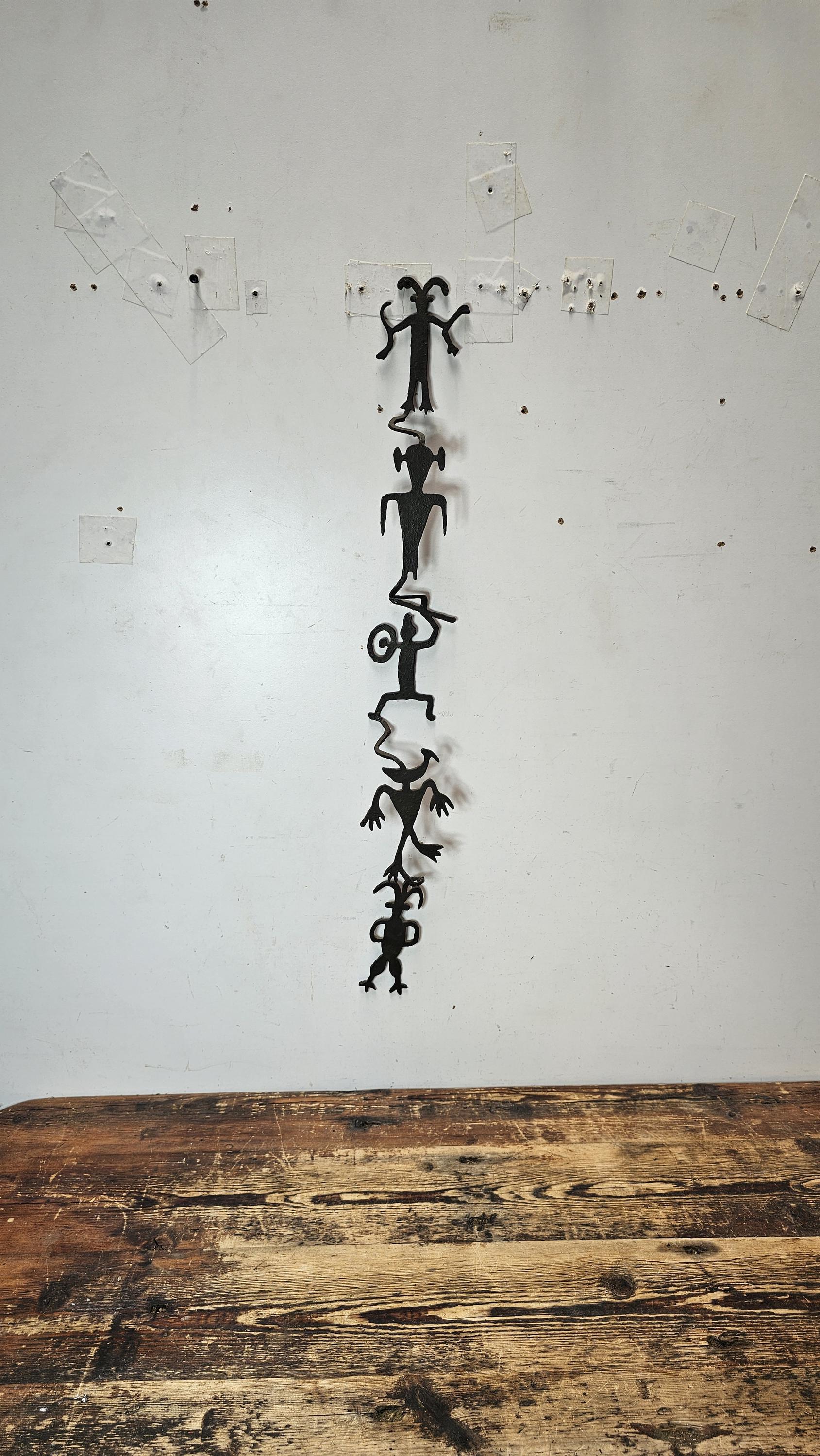 Vintage Haitian Metal Art Wall Sculpture "Chain of Spirits" Hand-Hammered 3D Art