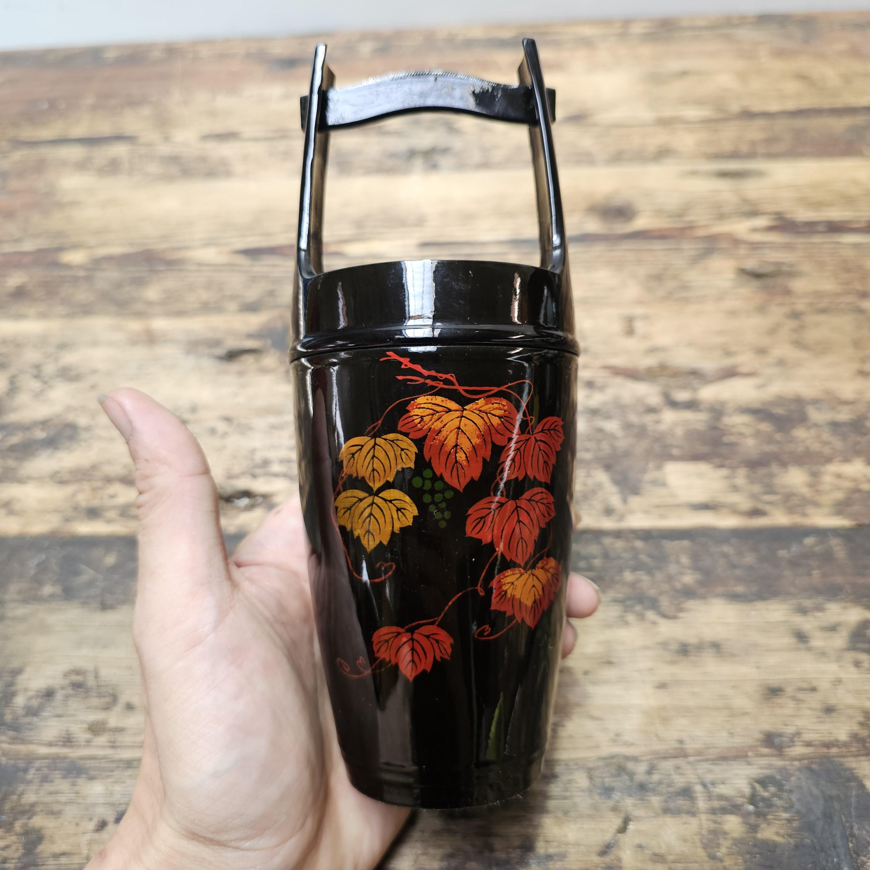 Vintage Yakumo-nuri Lacquerware Ikebana Vase | "Floating" Grape Leaves 8"H