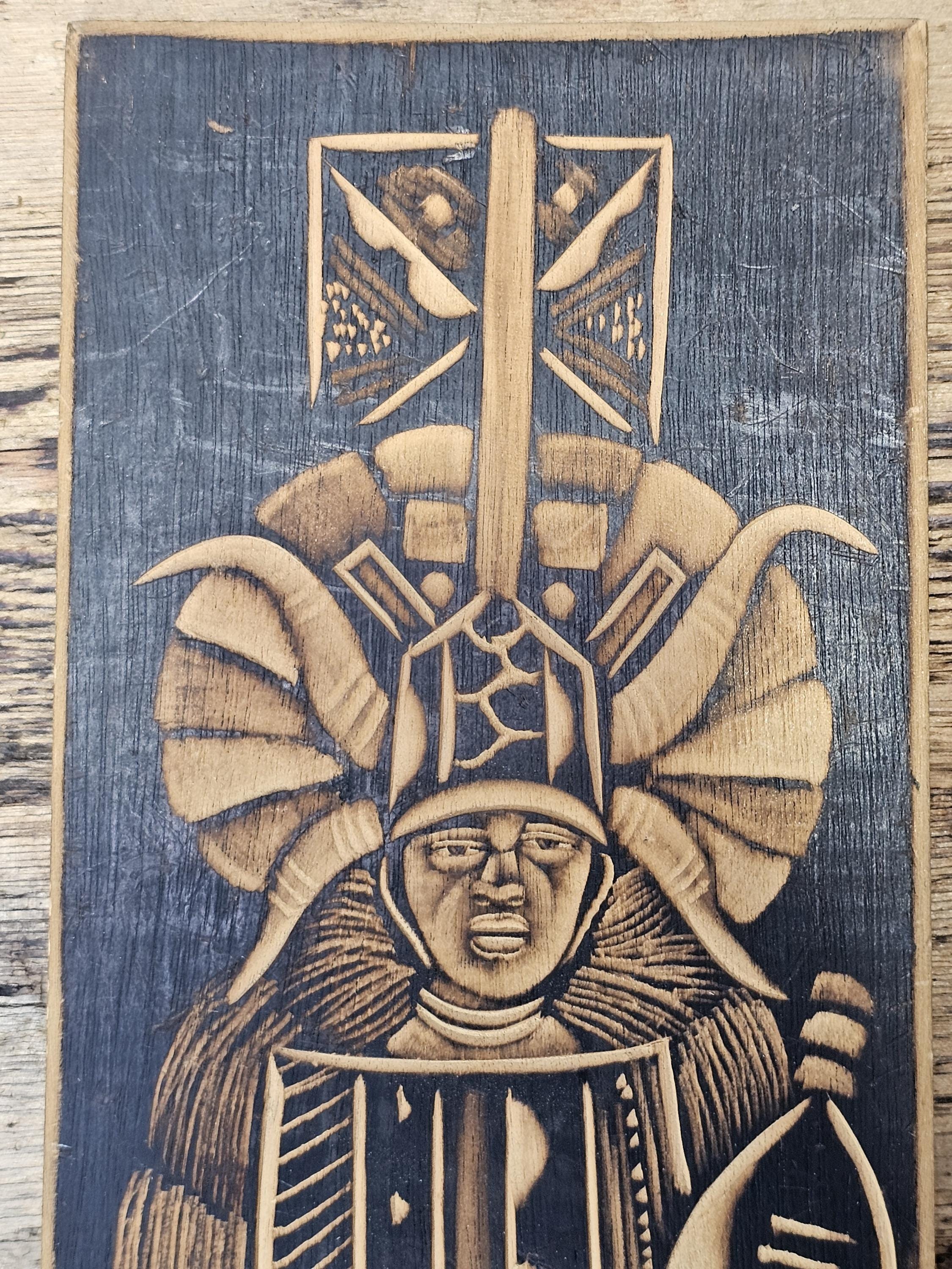 Hand-Carved Zulu Warrior Wooden Wall Plaque Southern African Folk Art 12" x 5.5"