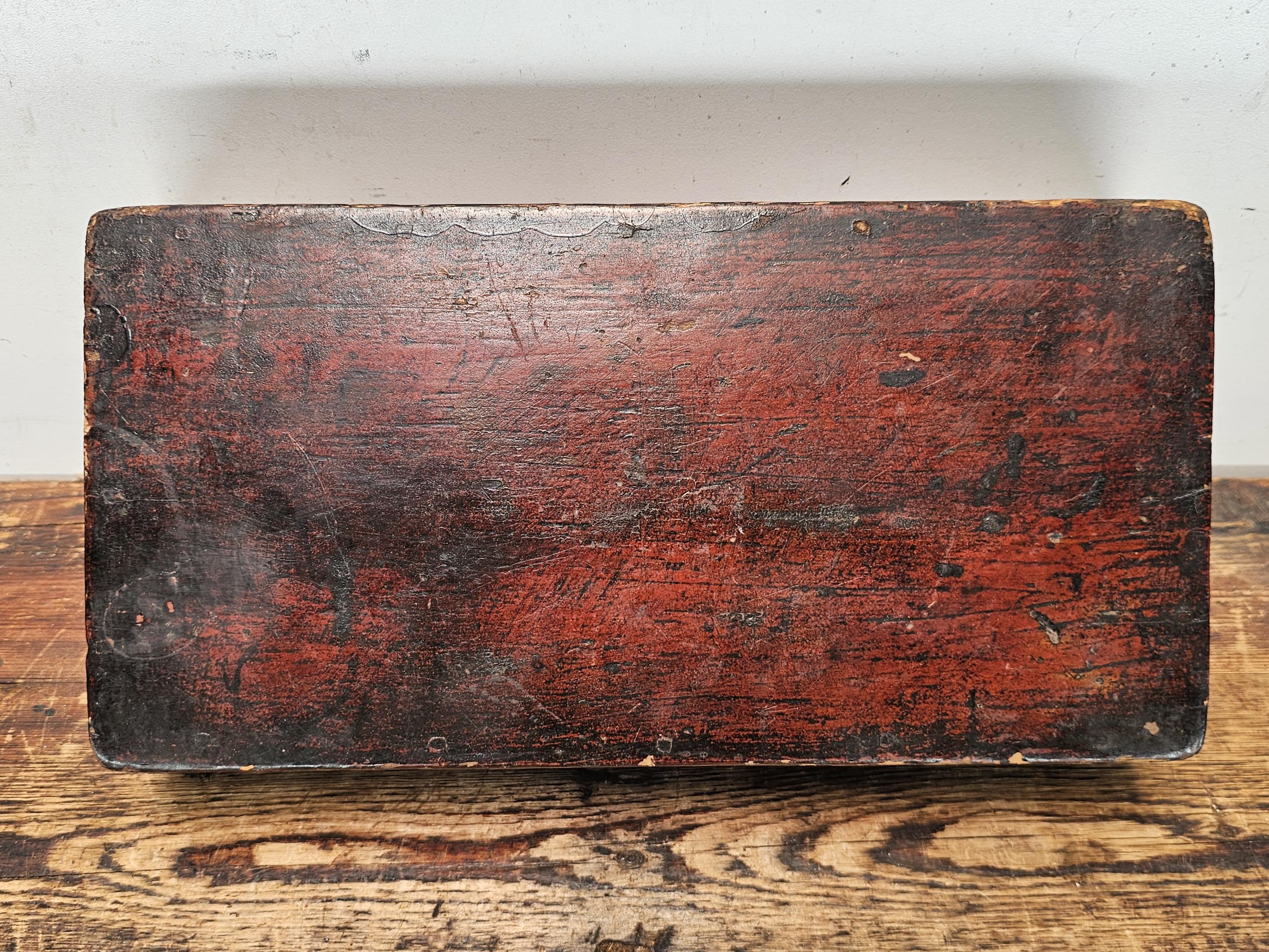 Antique Primitive Wooden Apothecary Box with 8 Wells & Lid