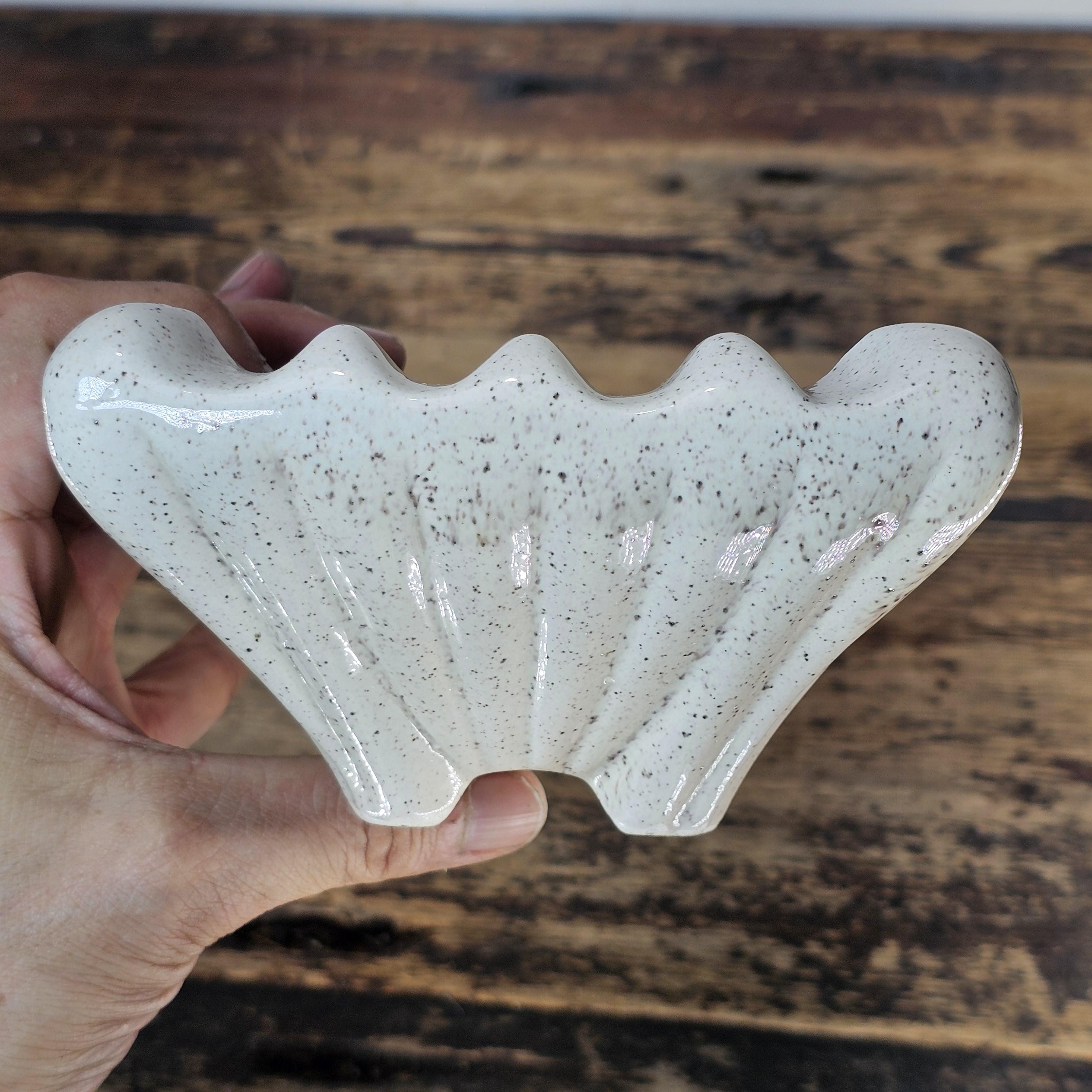 Vintage Mid-Century Ribbed Speckled Pottery Planter