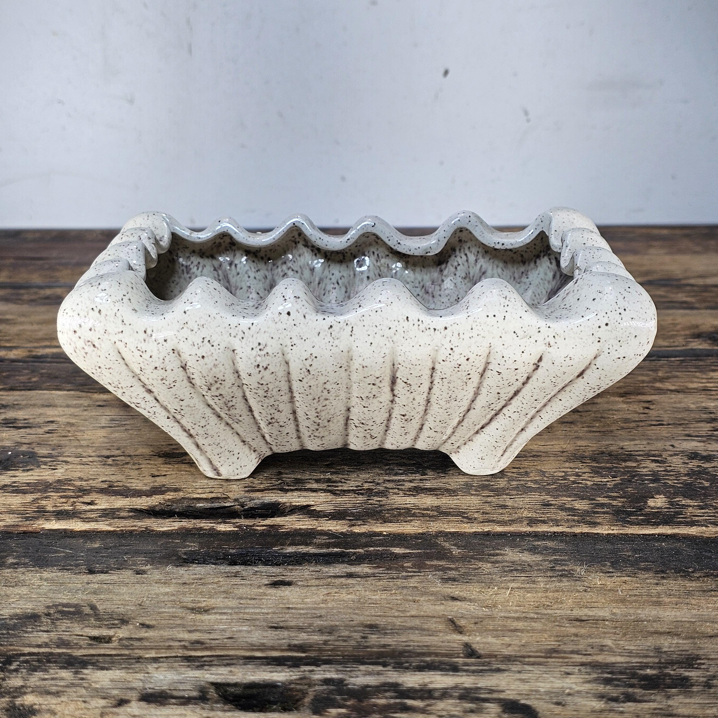 Vintage Mid-Century Ribbed Speckled Pottery Planter