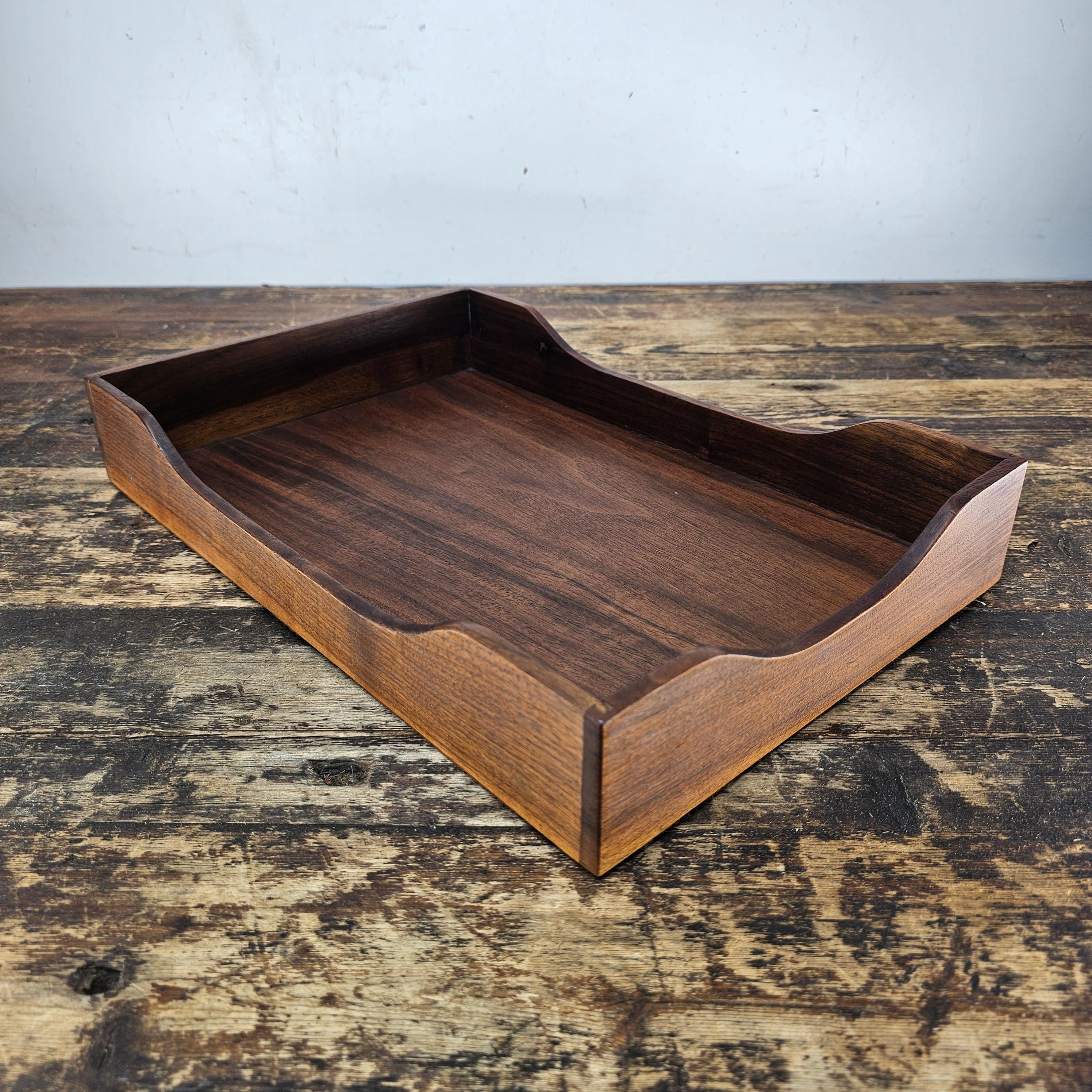Vintage Stempco Walnut Triple Cutout Desk Tray (1950s-1960s)
