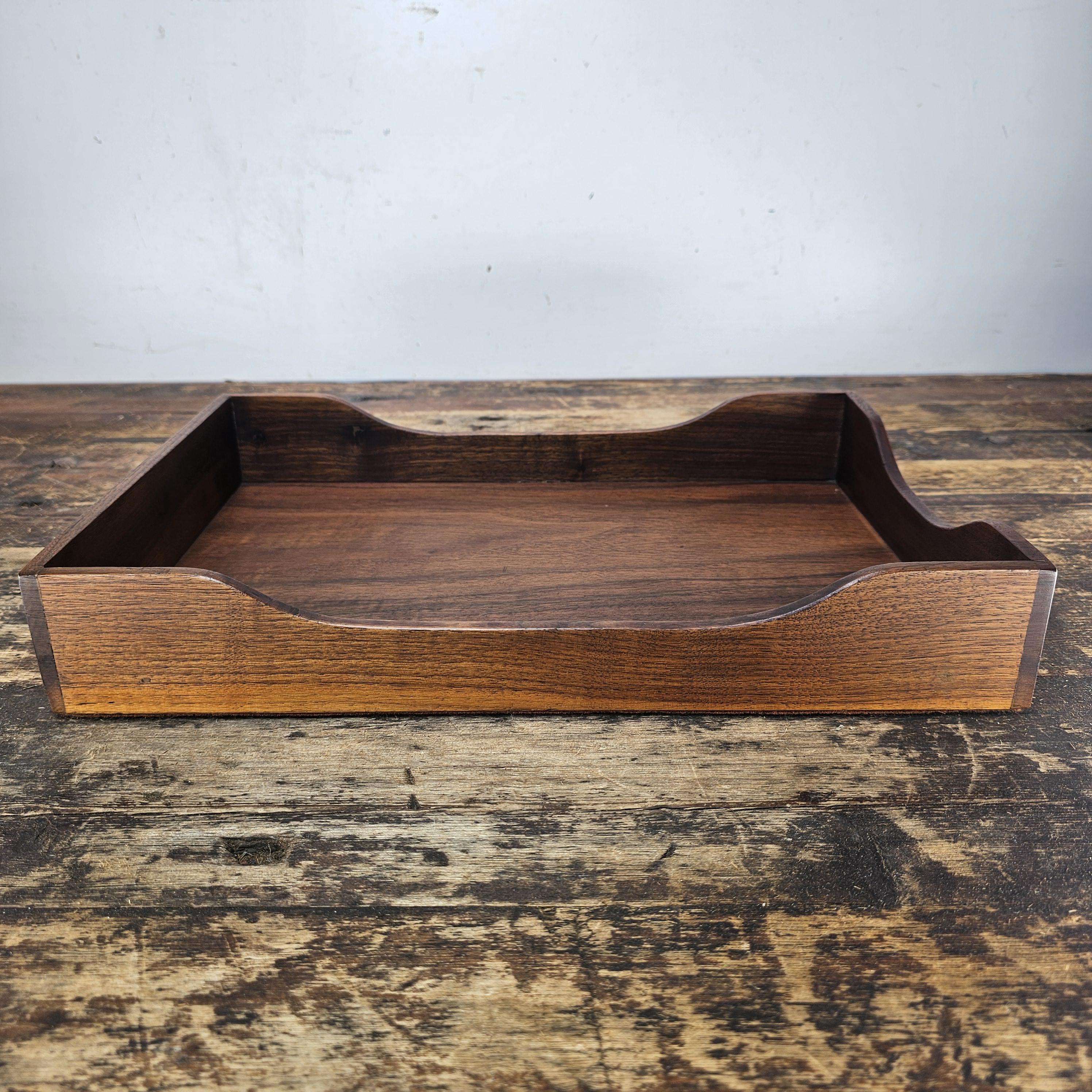 Vintage Stempco Walnut Triple Cutout Desk Tray (1950s-1960s)