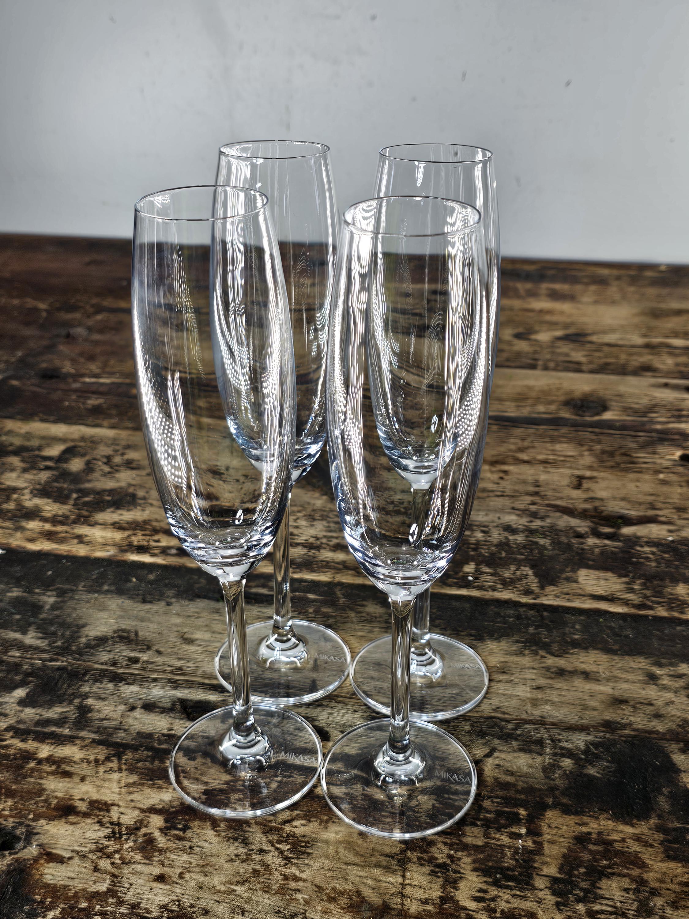 Beautiful Set of 4 MIKASA Crystal Champagne Flutes 9.5"H