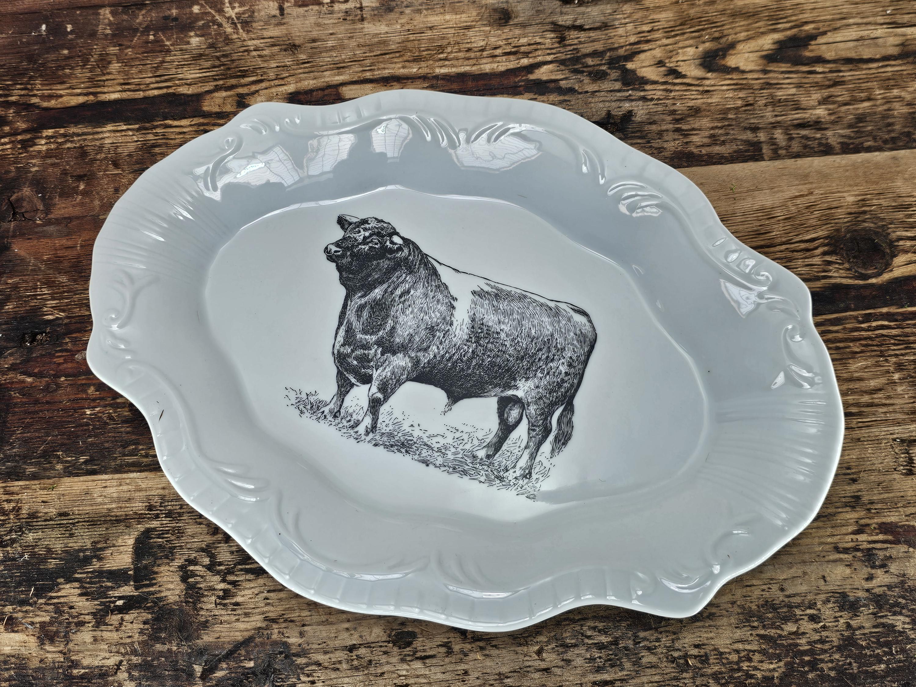 Vintage-Style Decorative Bull Platter / Farmhouse Wall Plate