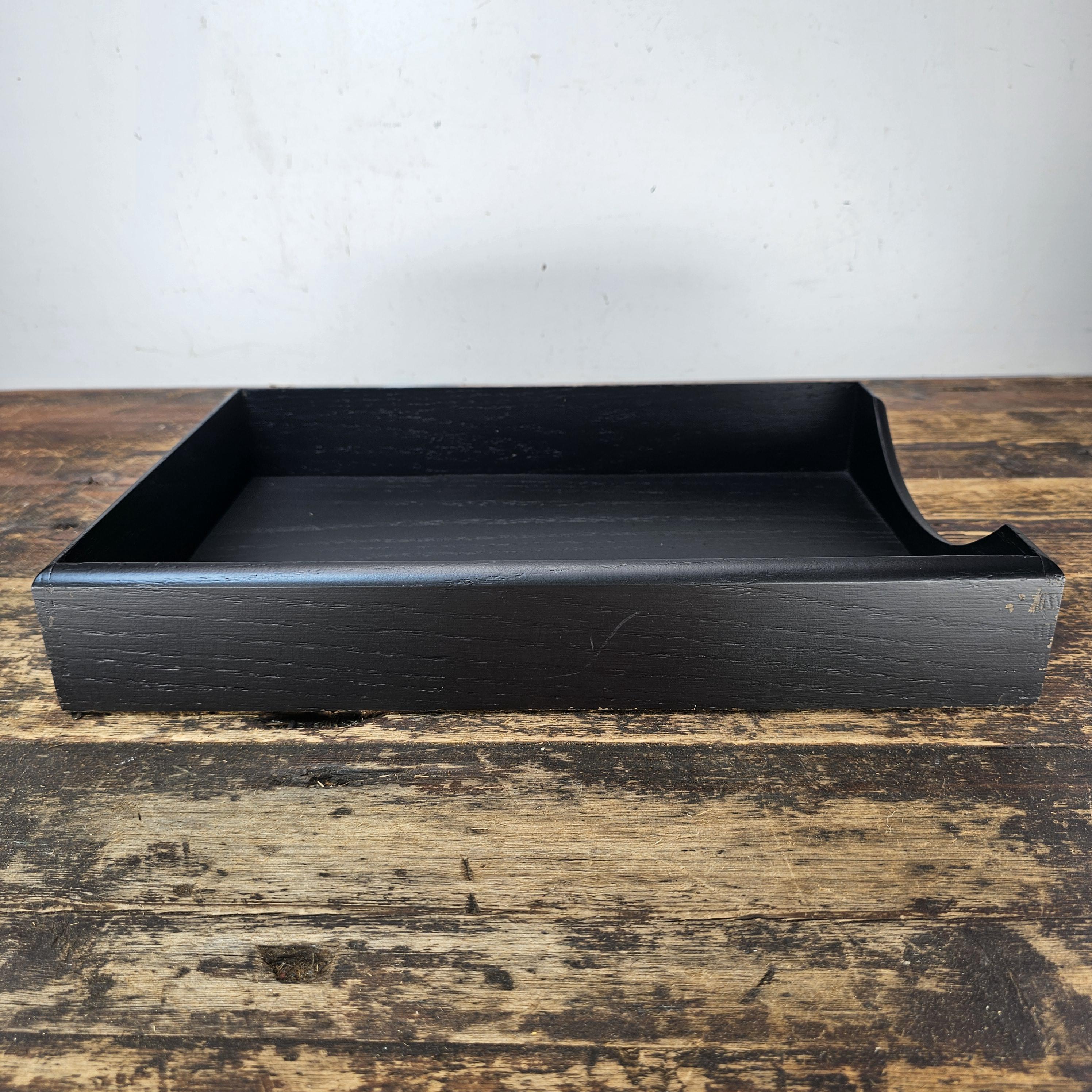 Vintage Carver Wood Products Walnut Paper Tray - Refinished in Flat Black