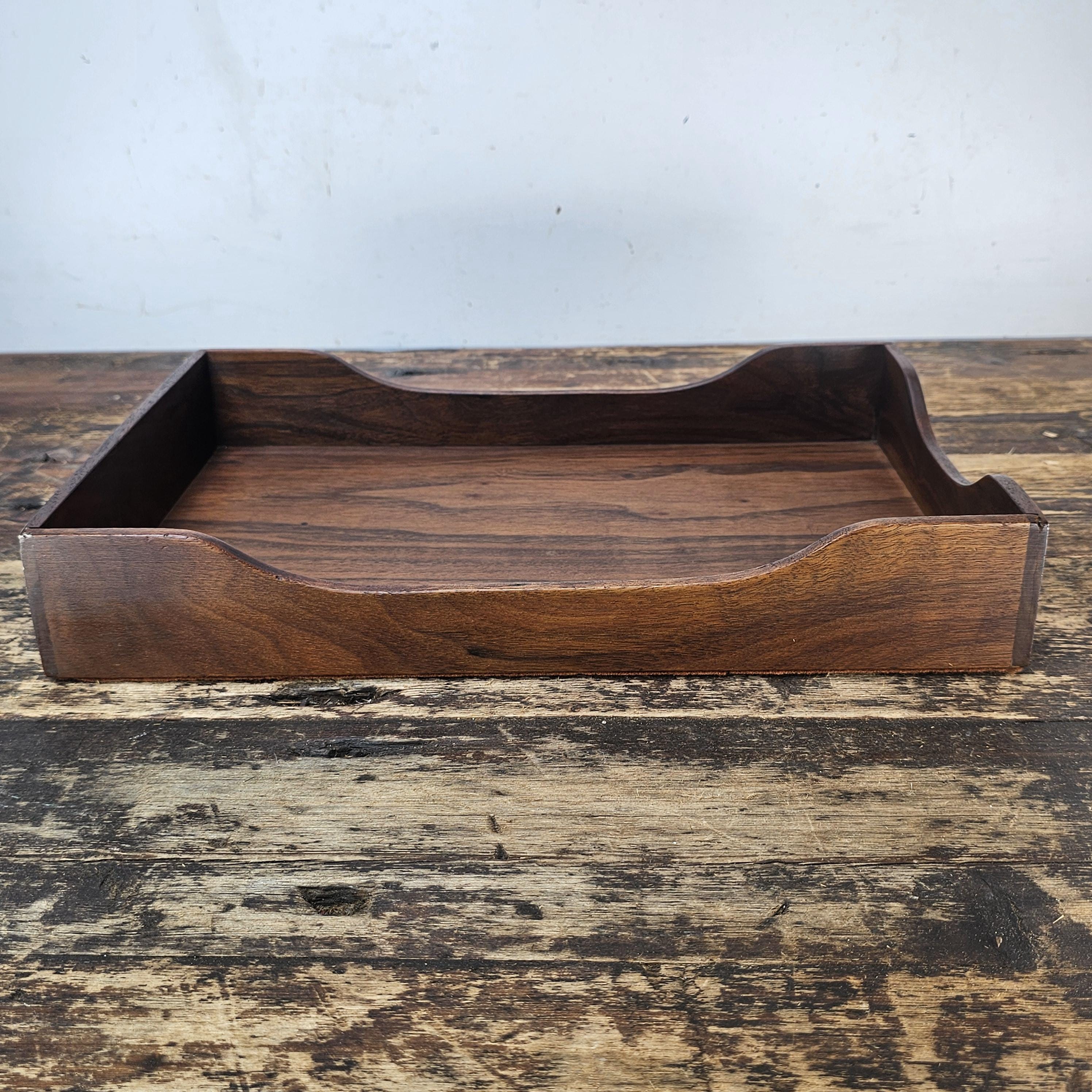 Vintage Stempco Walnut Triple Cutout Desk Tray (1950s-1960s)