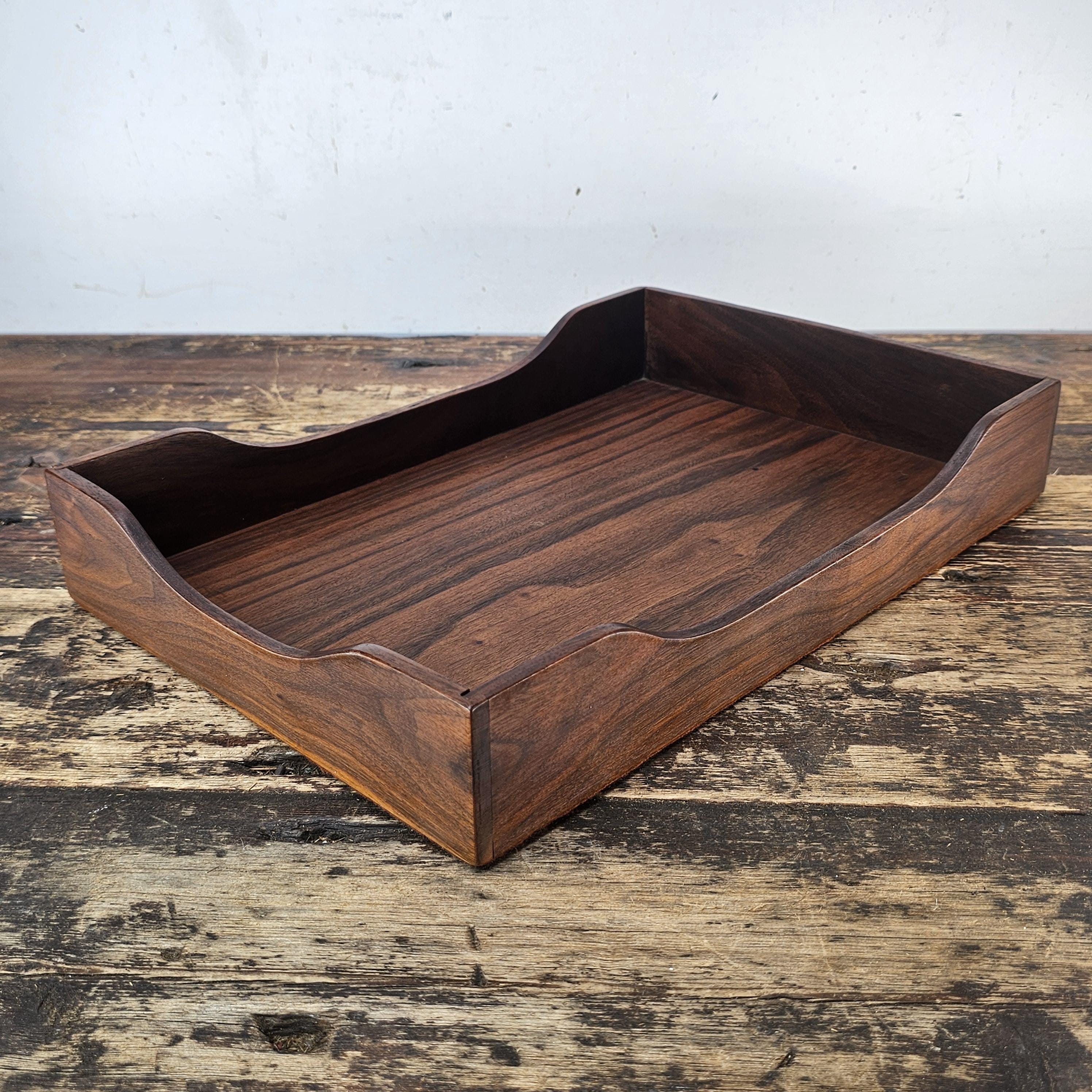 Vintage Stempco Walnut Triple Cutout Desk Tray (1950s-1960s)