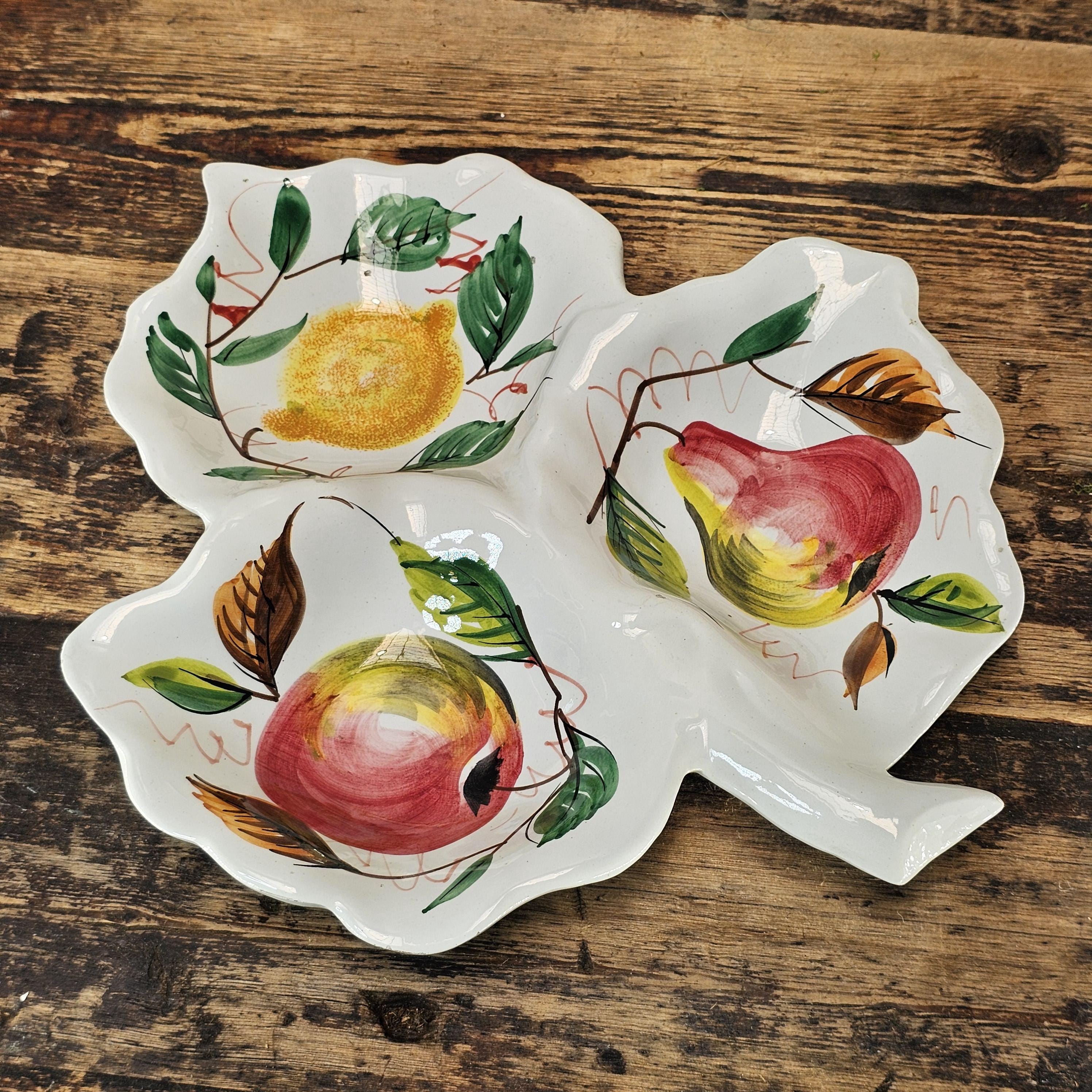 Vintage Italian Hand-Painted Ceramic Leaf Serving Dish