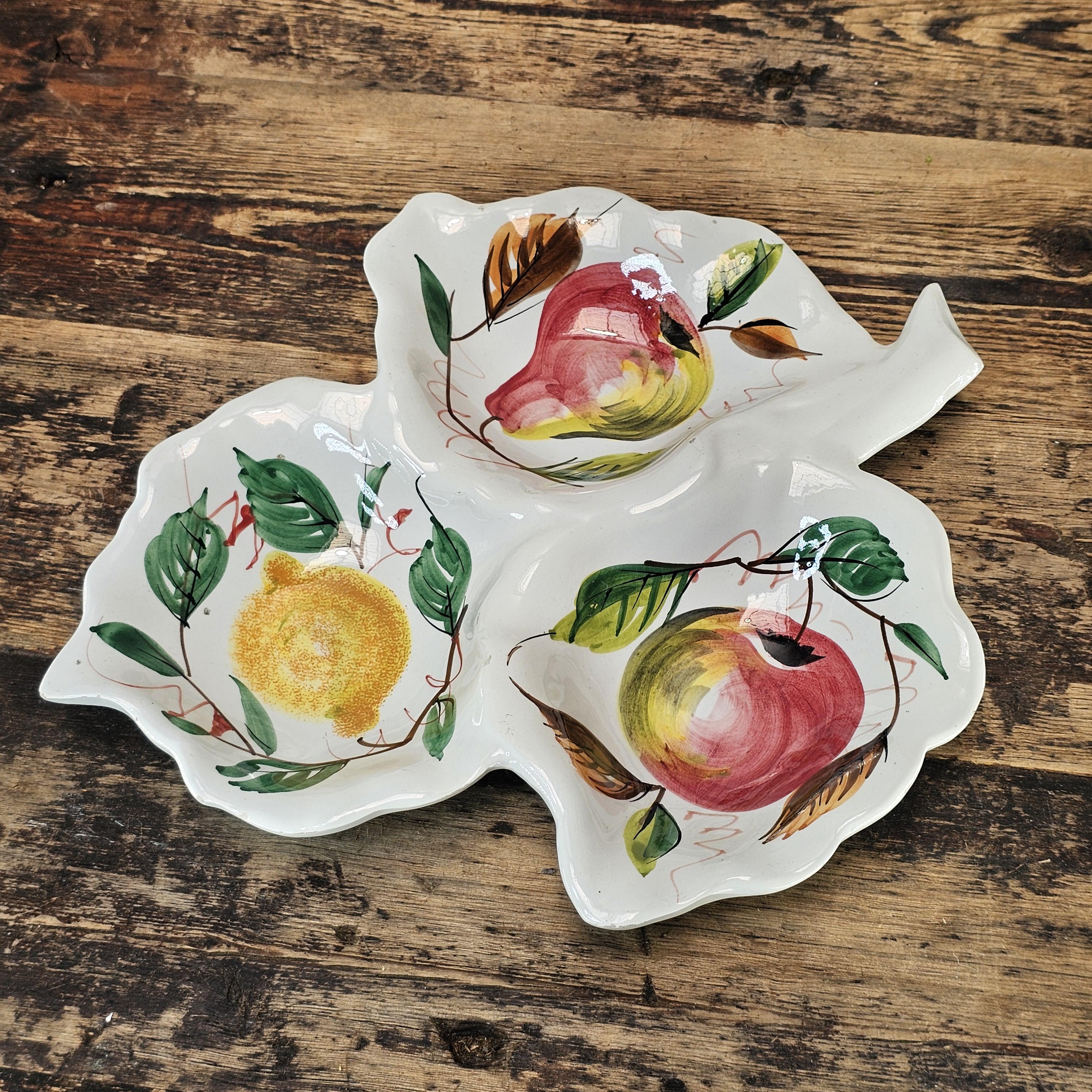 Vintage Italian Hand-Painted Ceramic Leaf Serving Dish