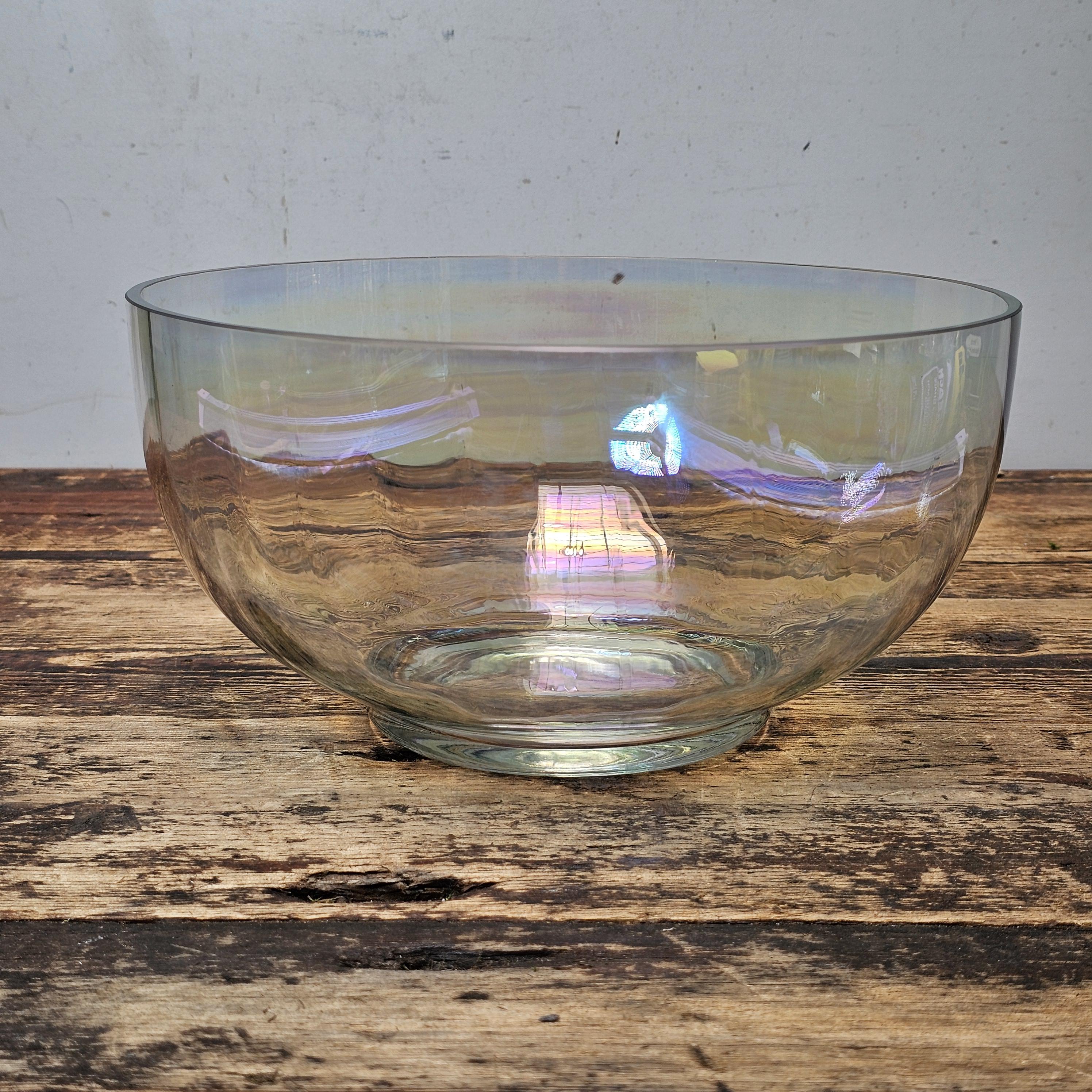 Vintage Iridescent Optic Glass Salad Bowl 10"Diam x 5"H