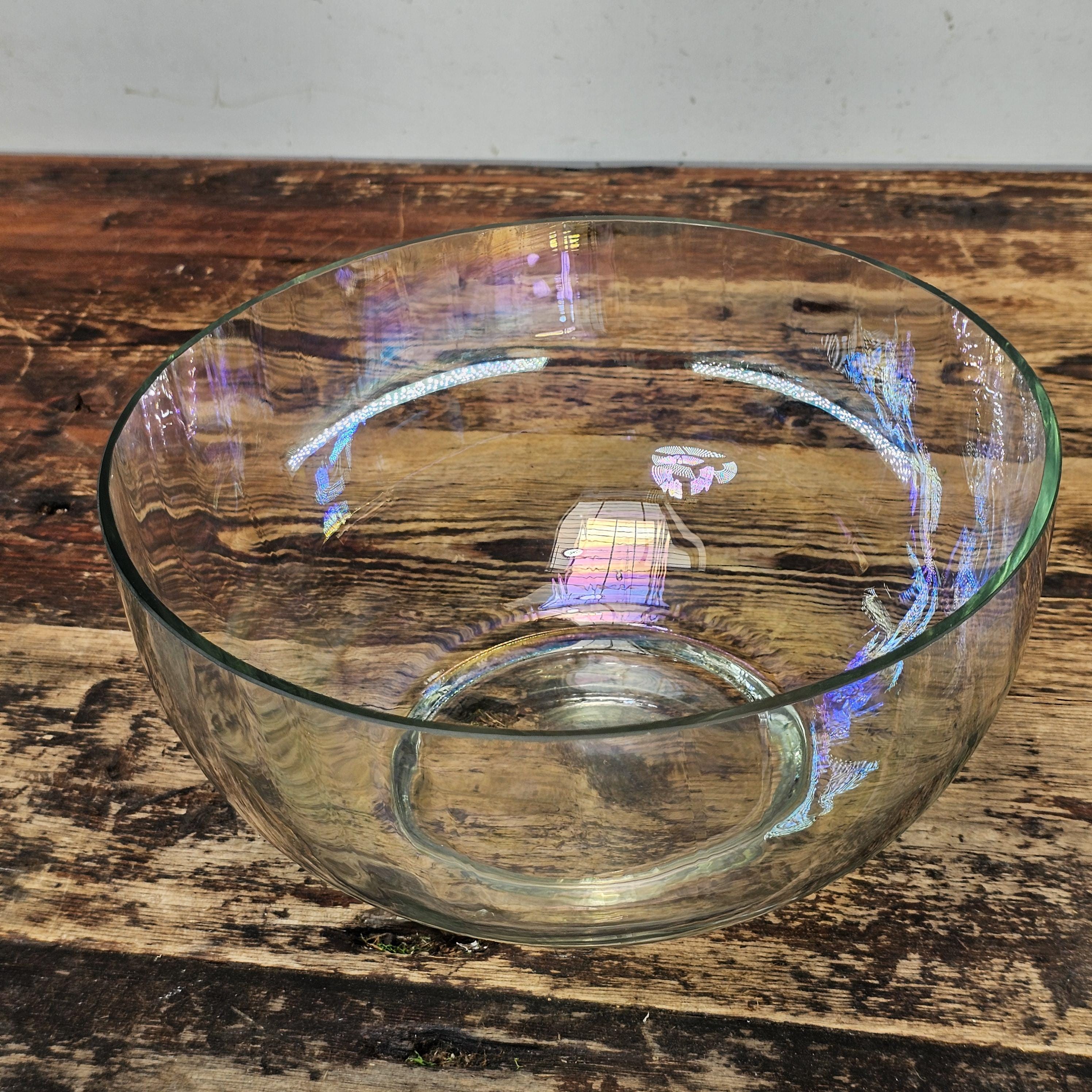 Vintage Iridescent Optic Glass Salad Bowl 10"Diam x 5"H