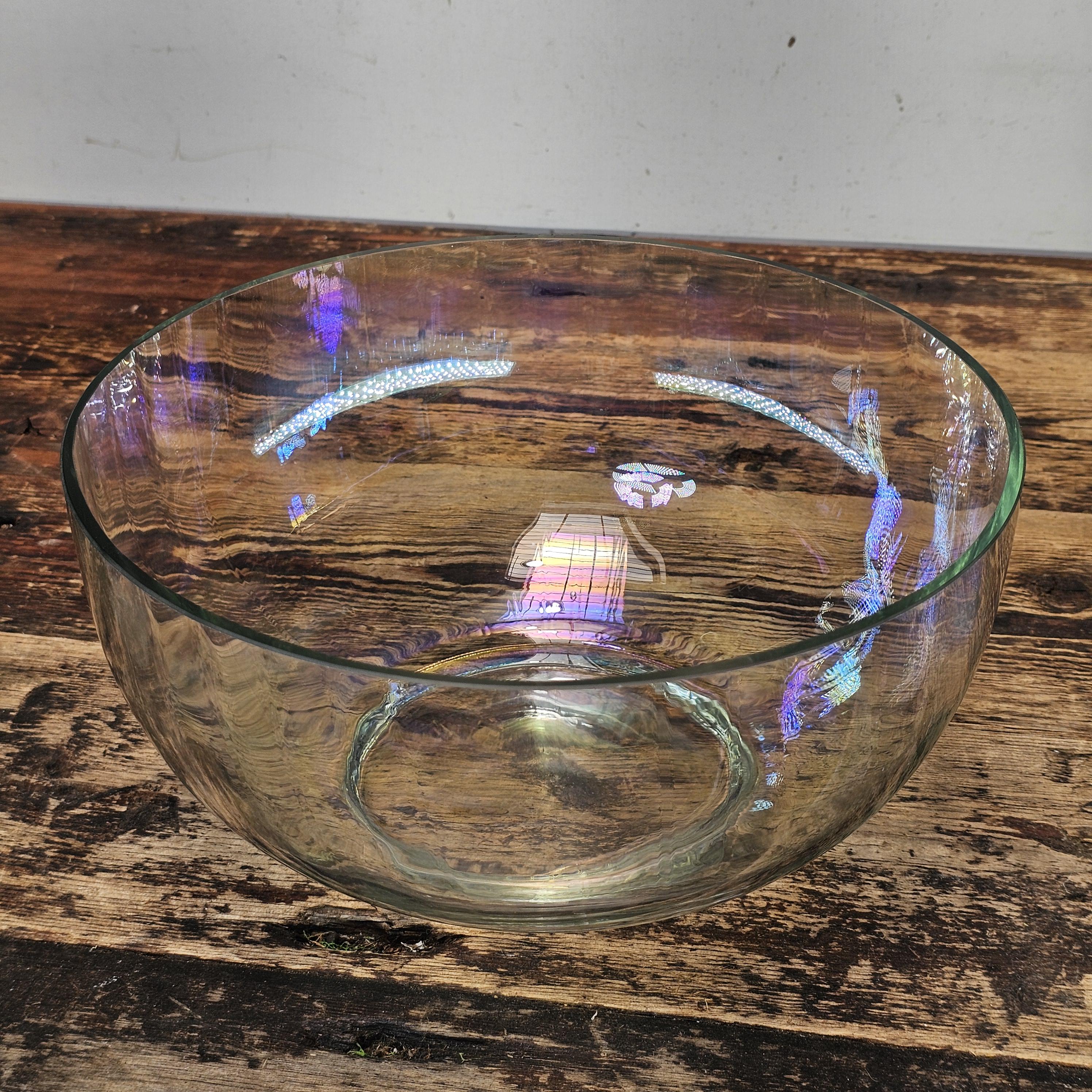Vintage Iridescent Optic Glass Salad Bowl 10"Diam x 5"H