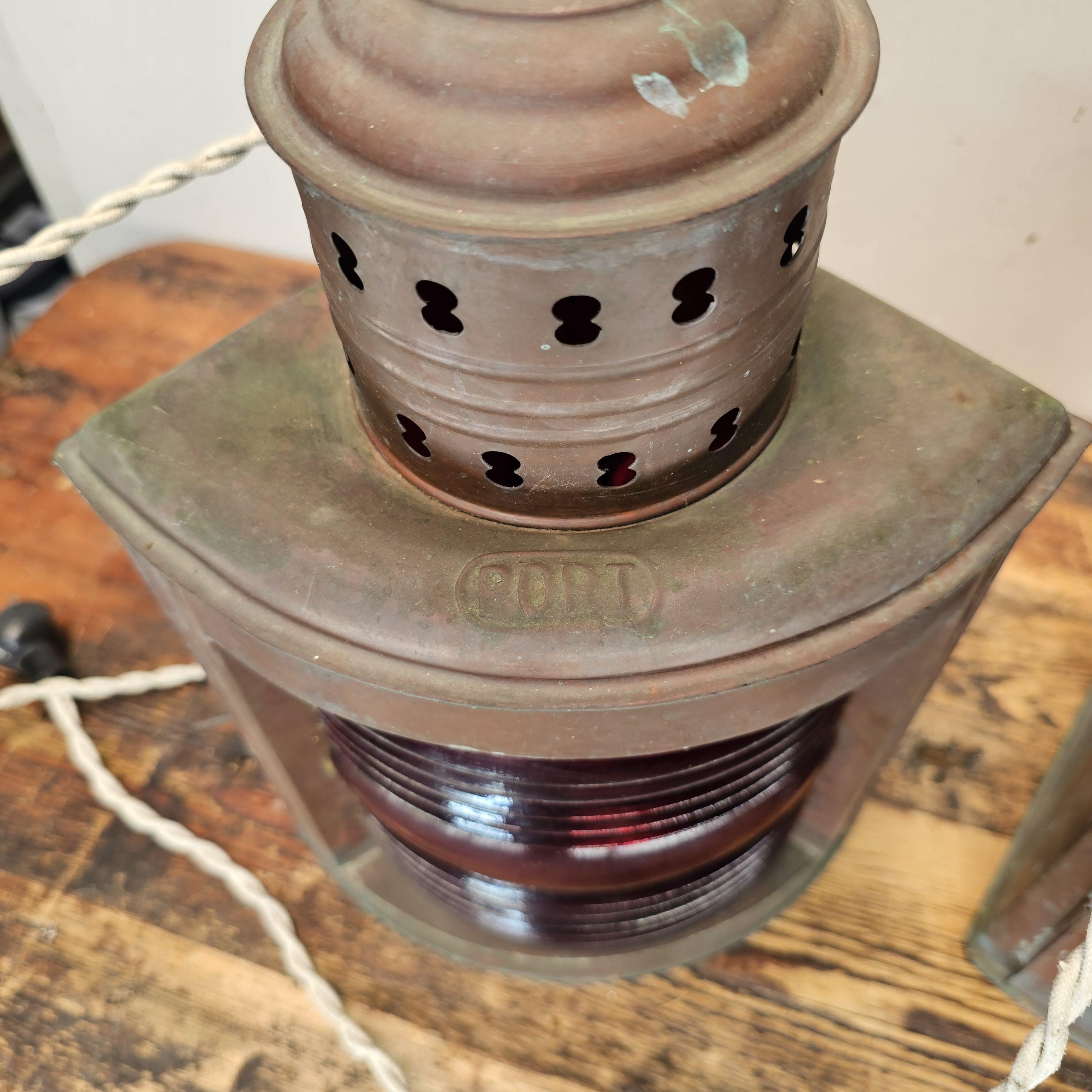 Authentic Vintage USA Copper Marine Lamps - Set of 2 Red/Green Ship Lights