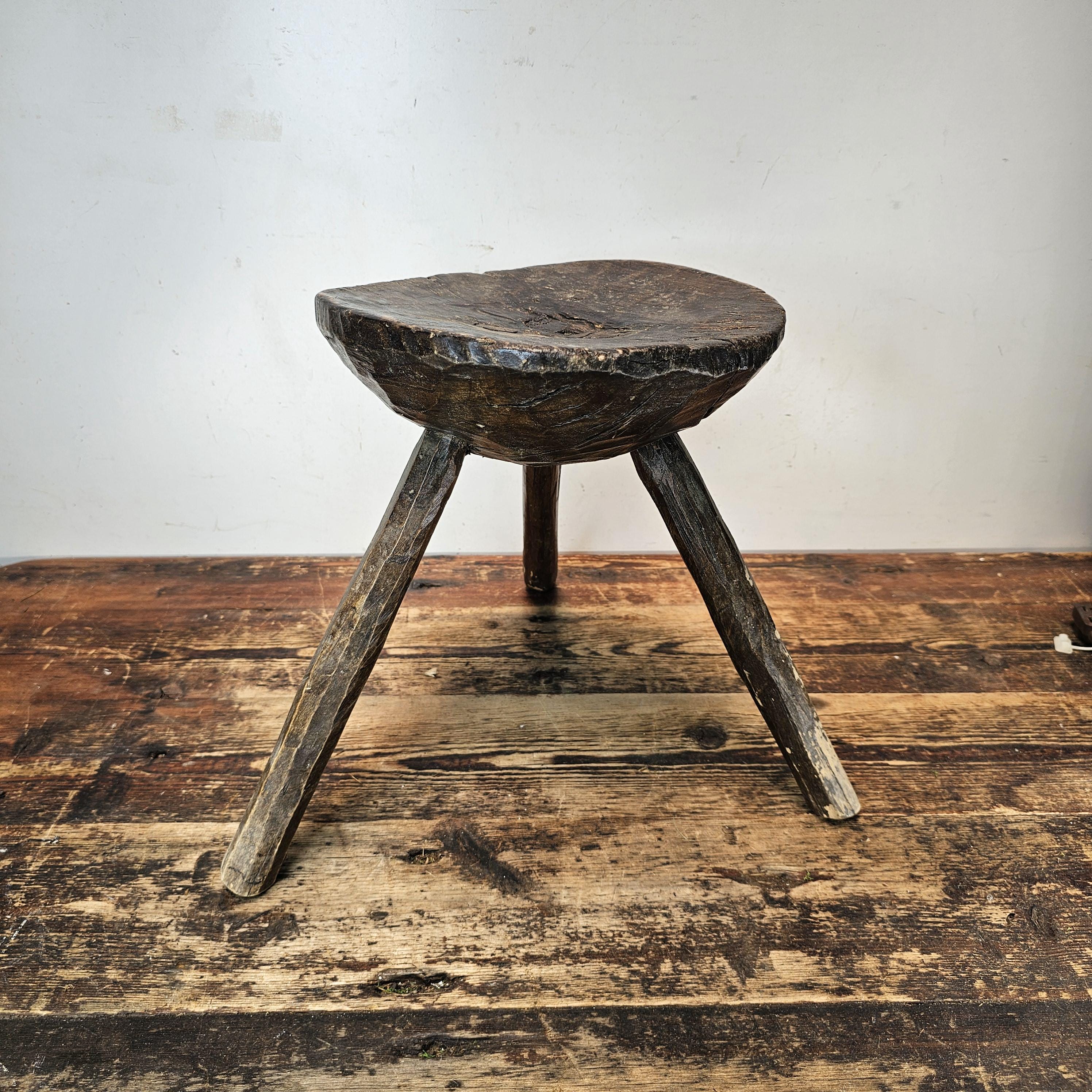 Authentic 18th-19th Century European Primitive Milking Stool / Wabi Sabi 12.75"H