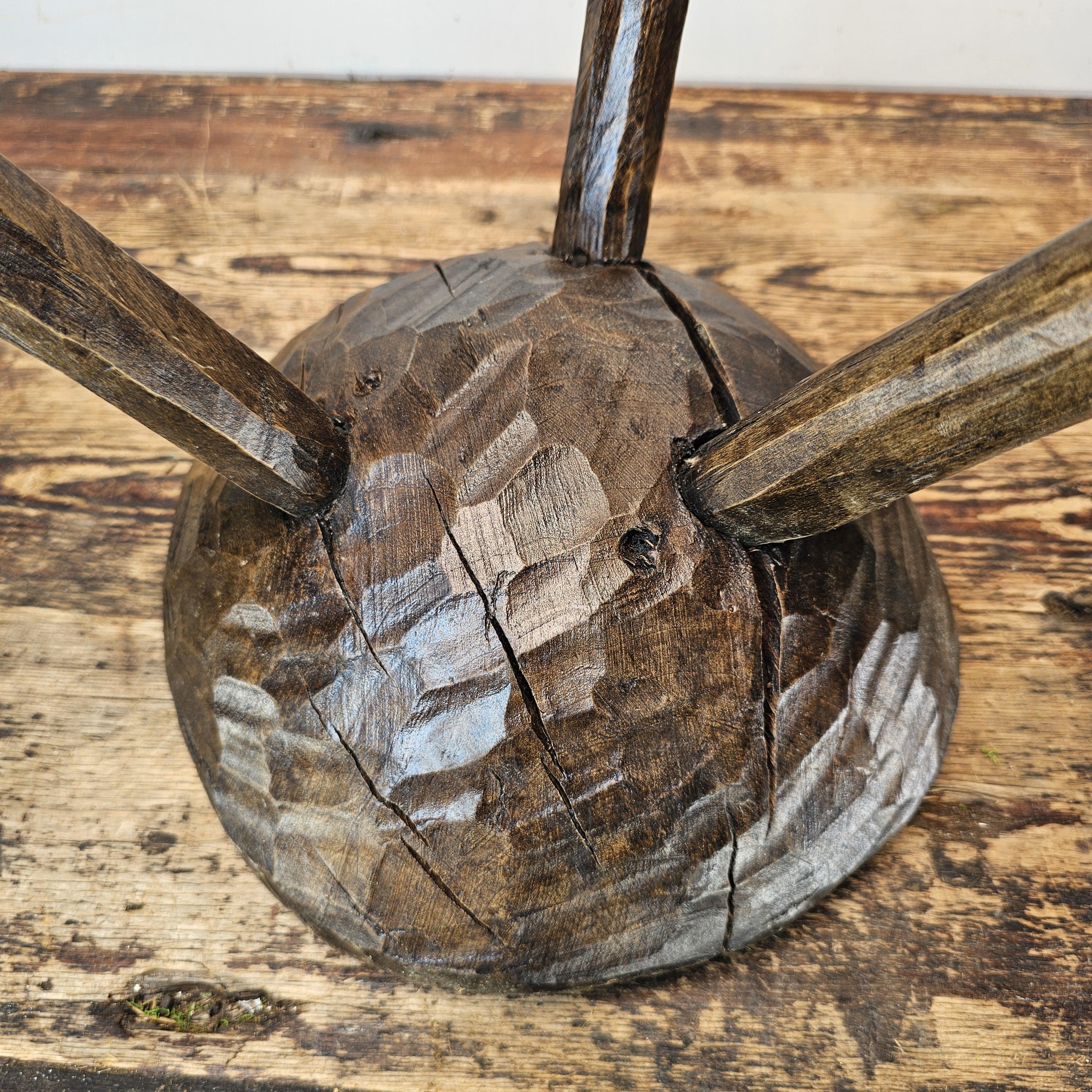 Authentic 18th-19th Century European Primitive Milking Stool / Wabi Sabi 12.75"H