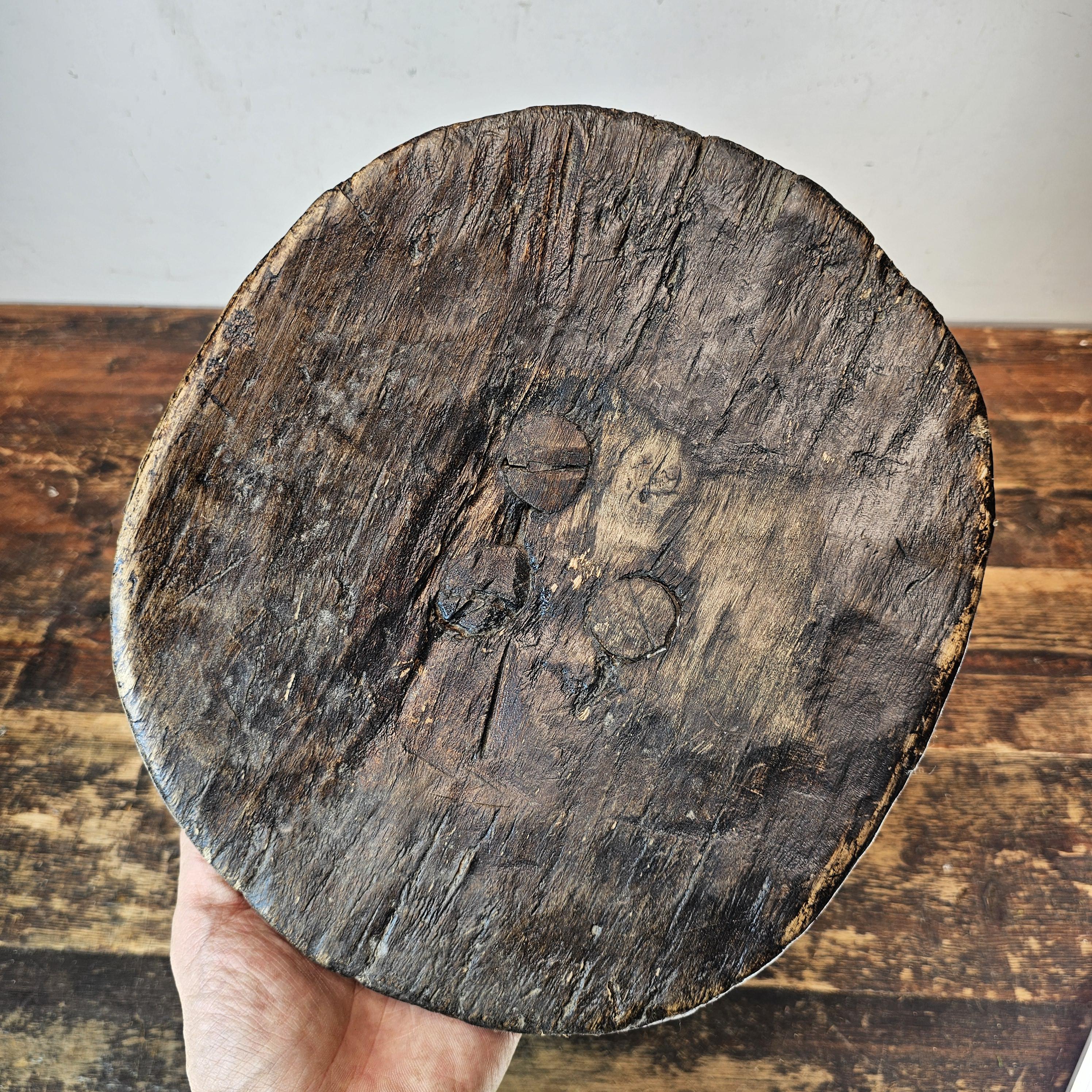 Authentic 18th-19th Century European Primitive Milking Stool / Wabi Sabi 12.75"H