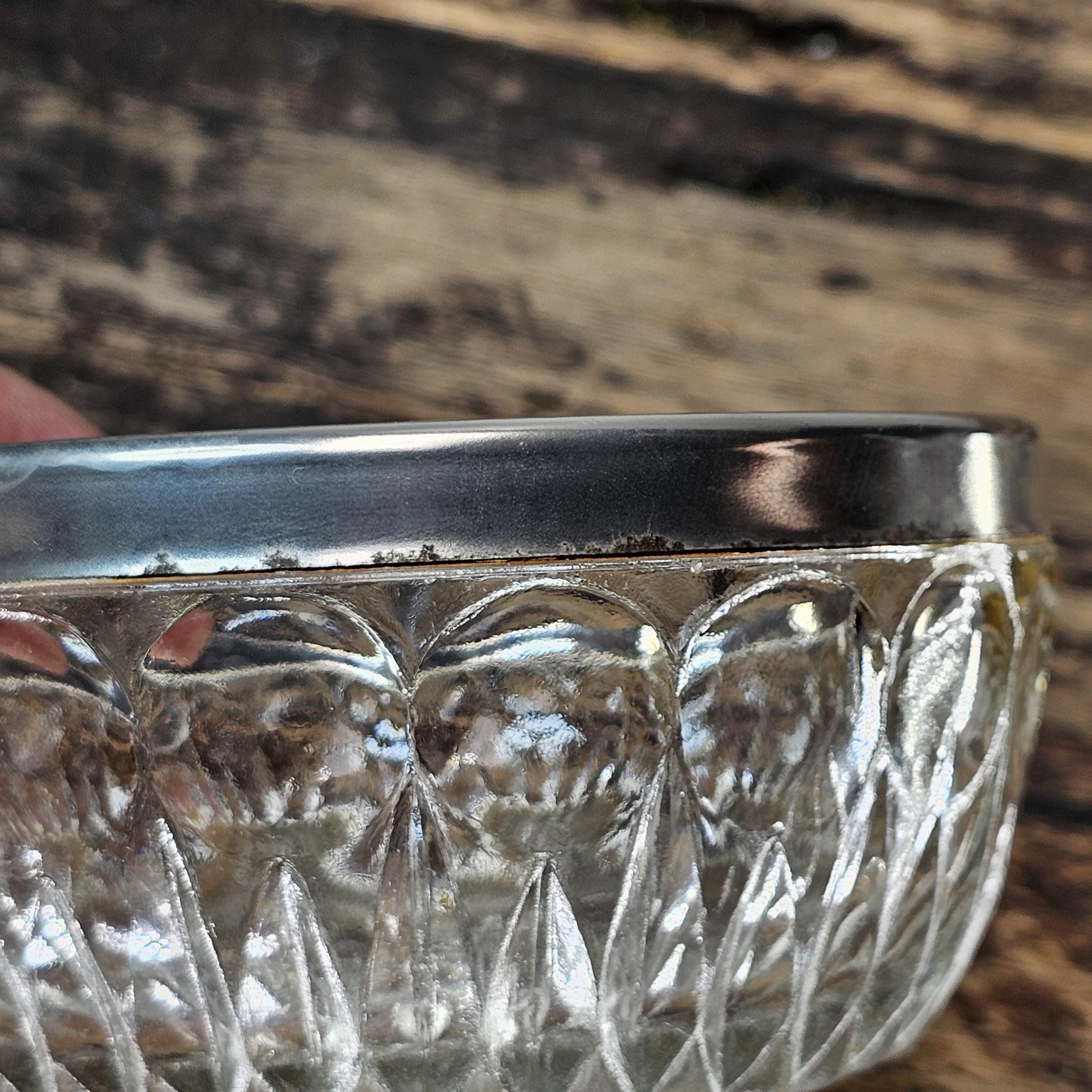 Vintage Pressed Glass Bowl with Silver-Tone Rim | Candy / Nut Dish
