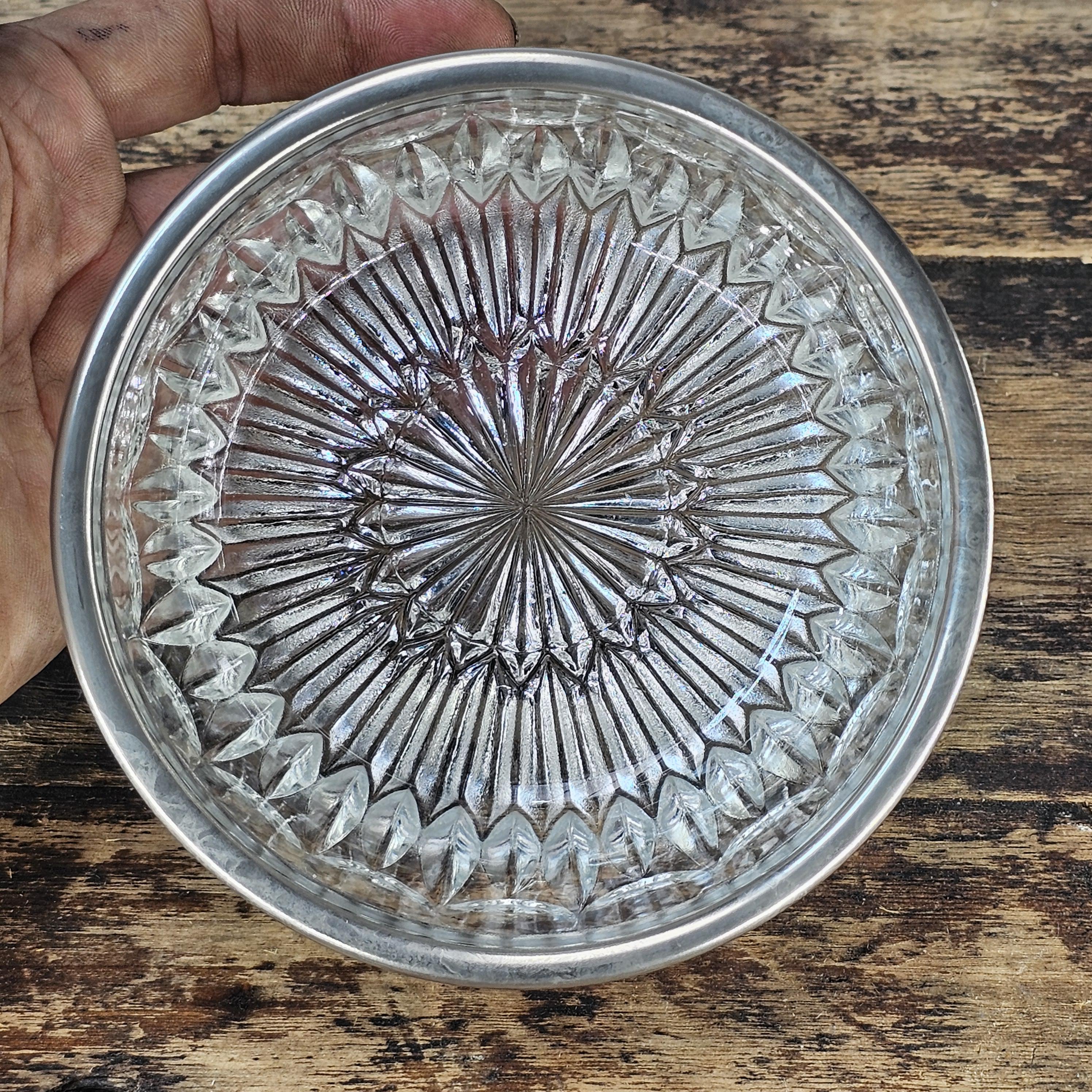 Vintage Pressed Glass Bowl with Silver-Tone Rim | Candy / Nut Dish