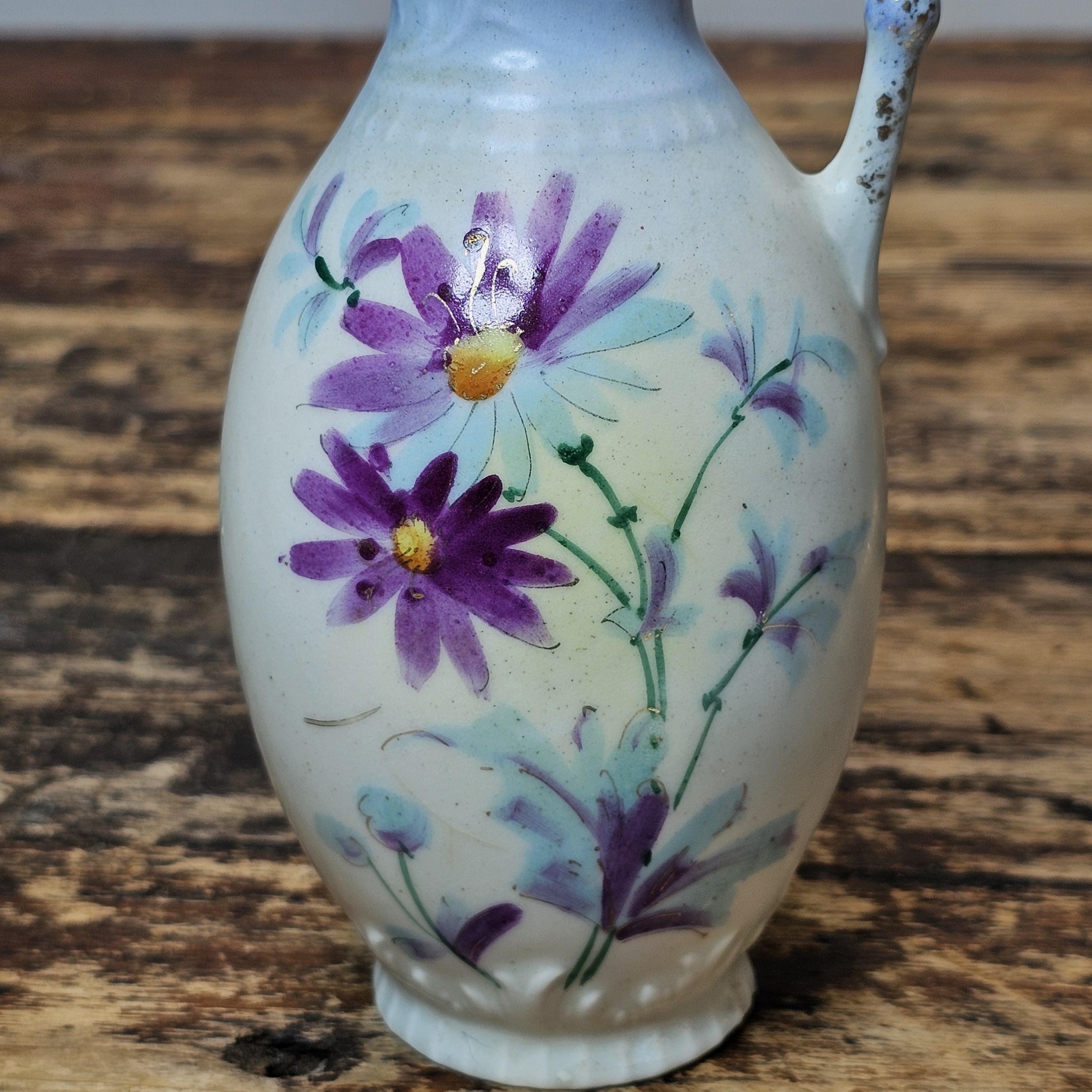 Antique Art Nouveau Floral Pitcher / Ewer, Made in Austria 6.25"H