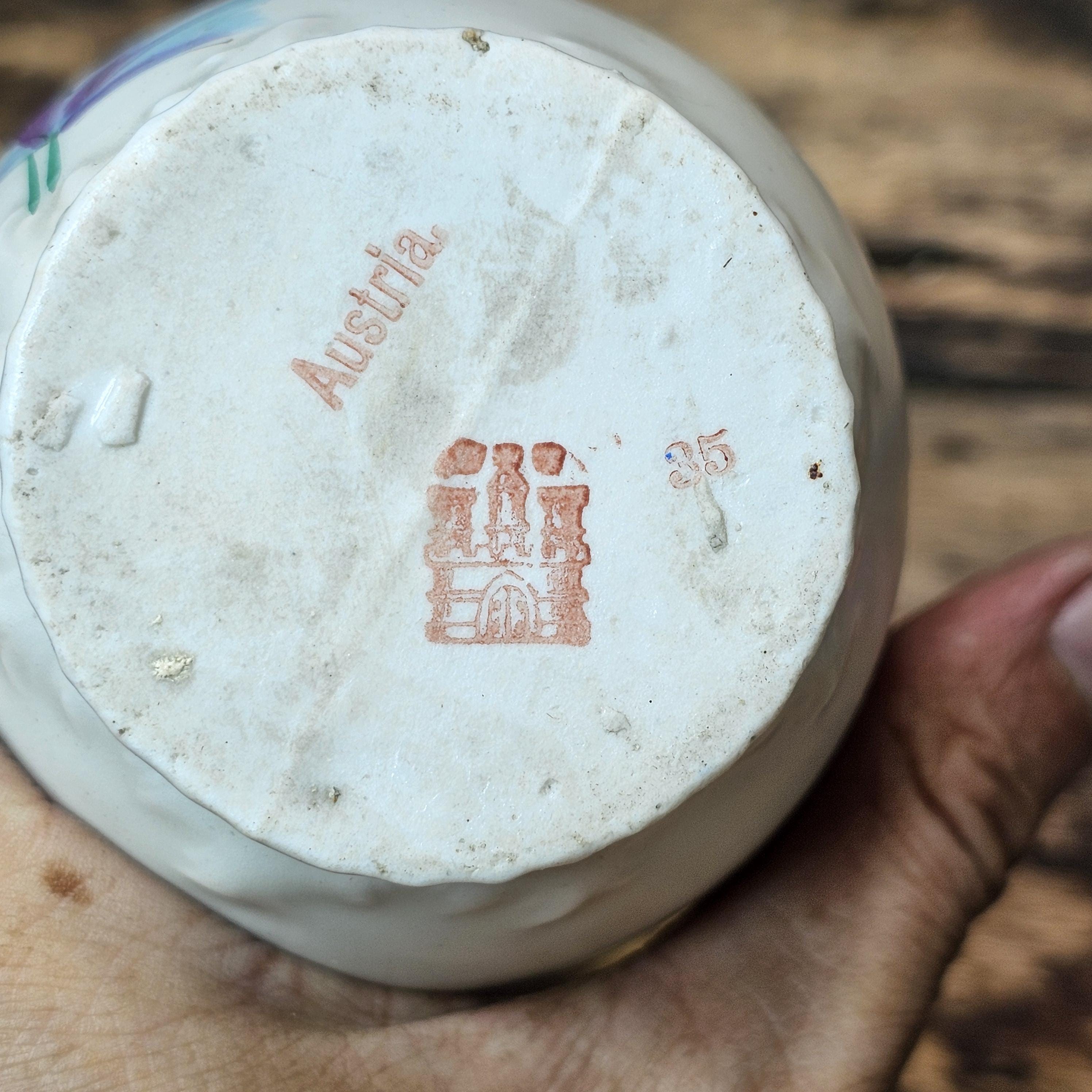 Antique Art Nouveau Floral Pitcher / Ewer, Made in Austria 6.25"H