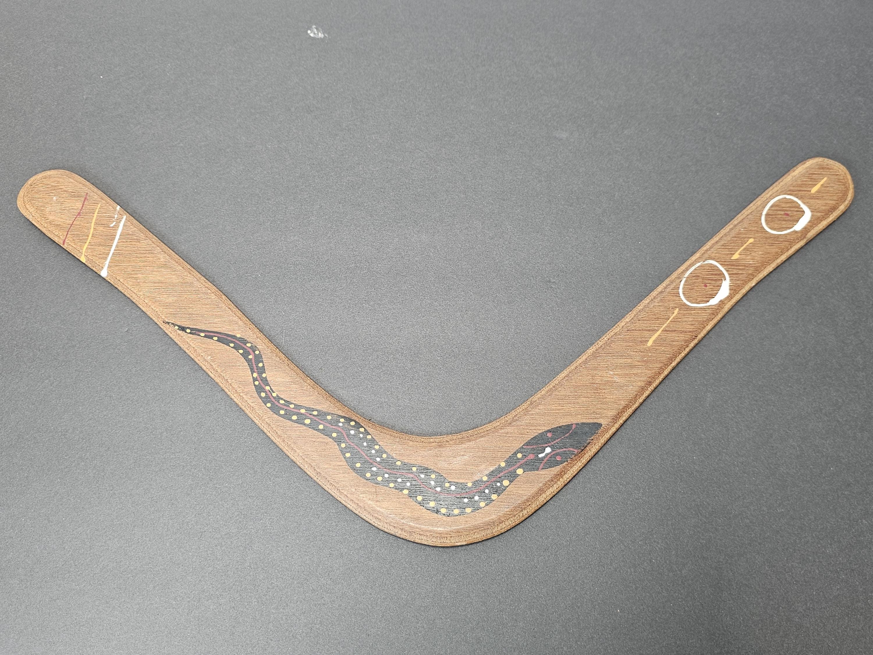 Aboriginal Art Style Wooden Boomerang (Snake Design)