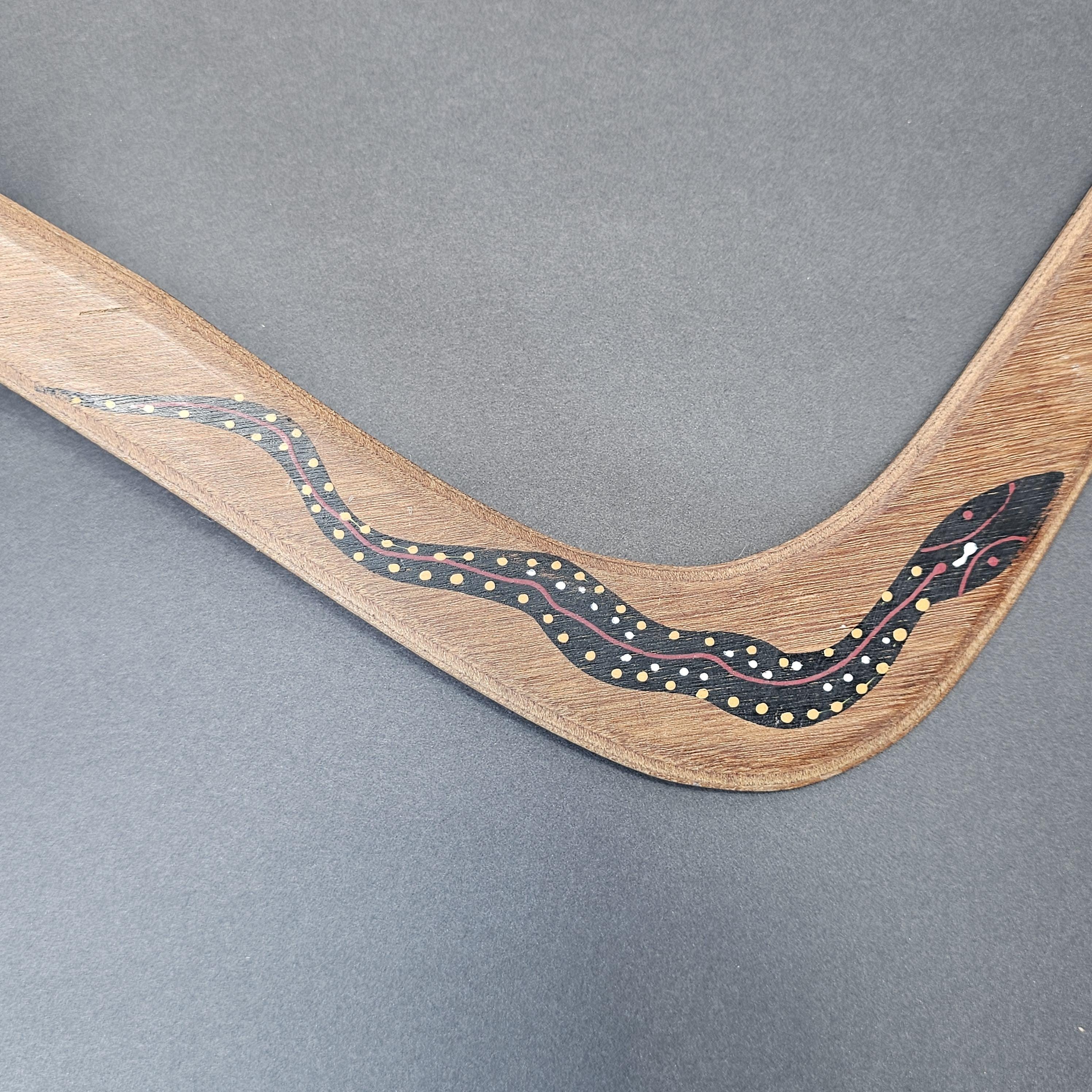 Aboriginal Art Style Wooden Boomerang (Snake Design)