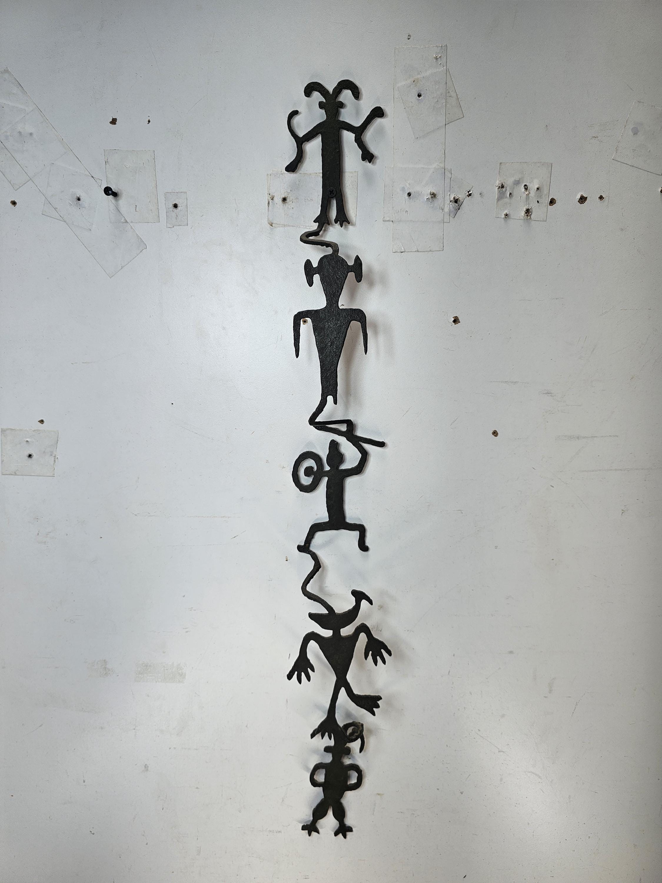 Vintage Haitian Metal Art Wall Sculpture "Chain of Spirits" Hand-Hammered 3D Art