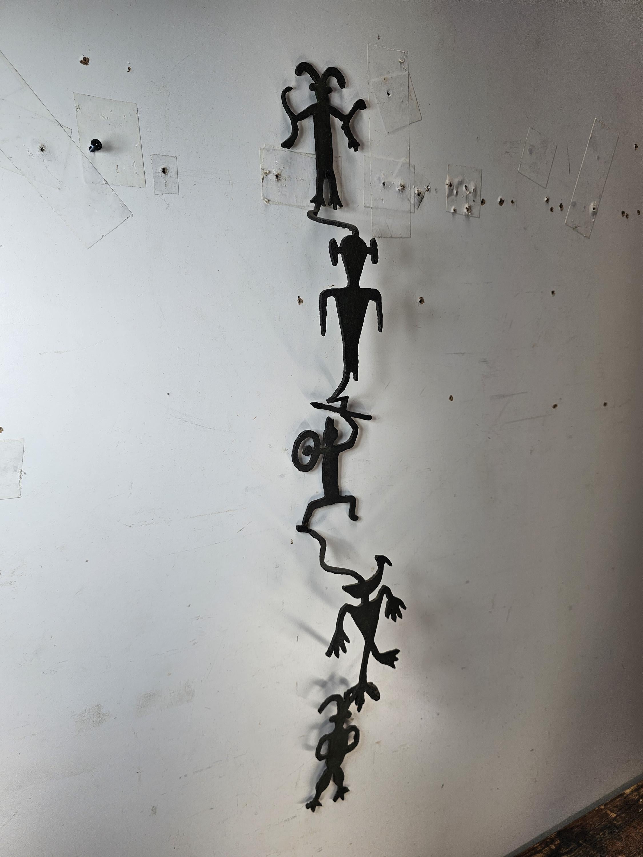 Vintage Haitian Metal Art Wall Sculpture "Chain of Spirits" Hand-Hammered 3D Art