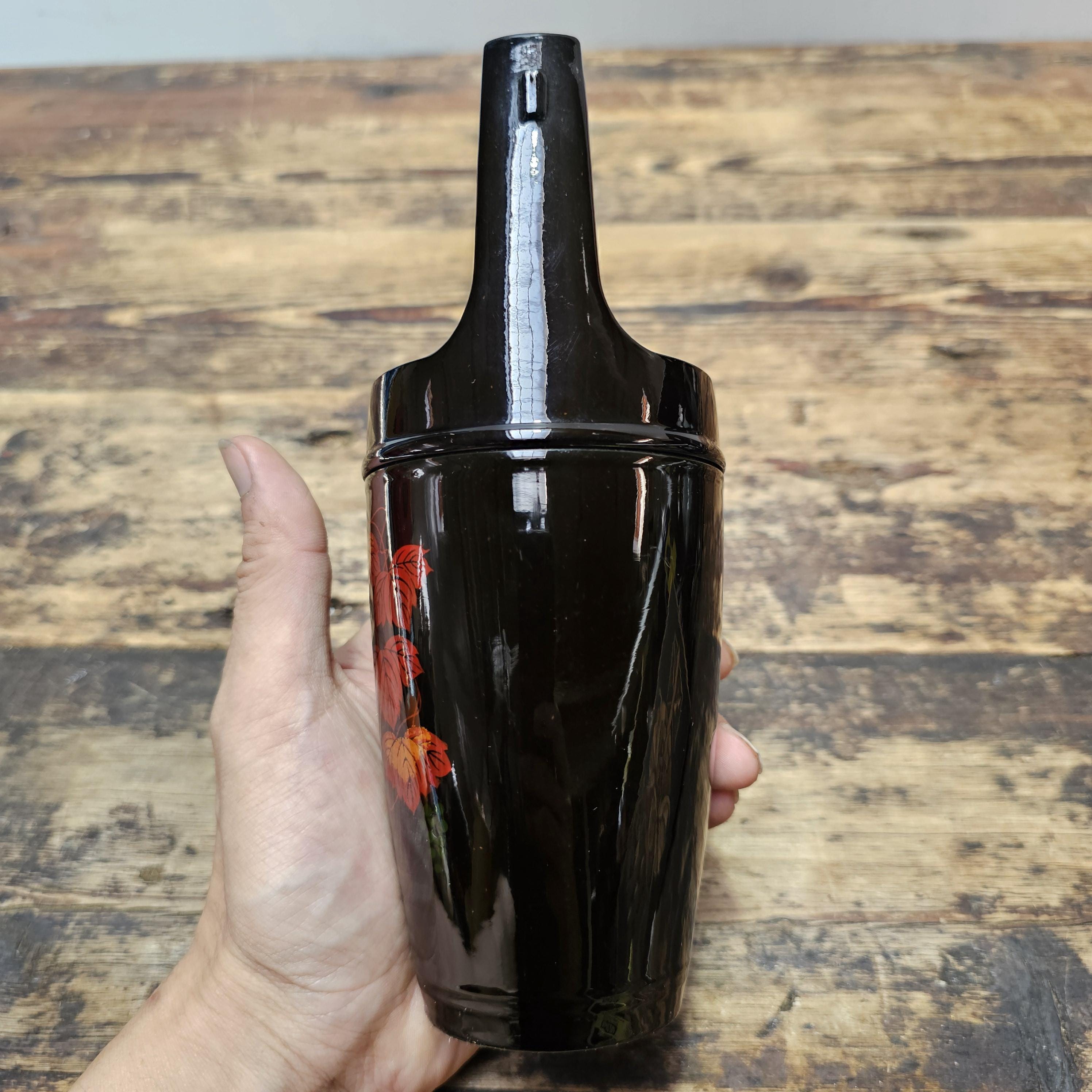 Vintage Yakumo-nuri Lacquerware Ikebana Vase | "Floating" Grape Leaves 8"H