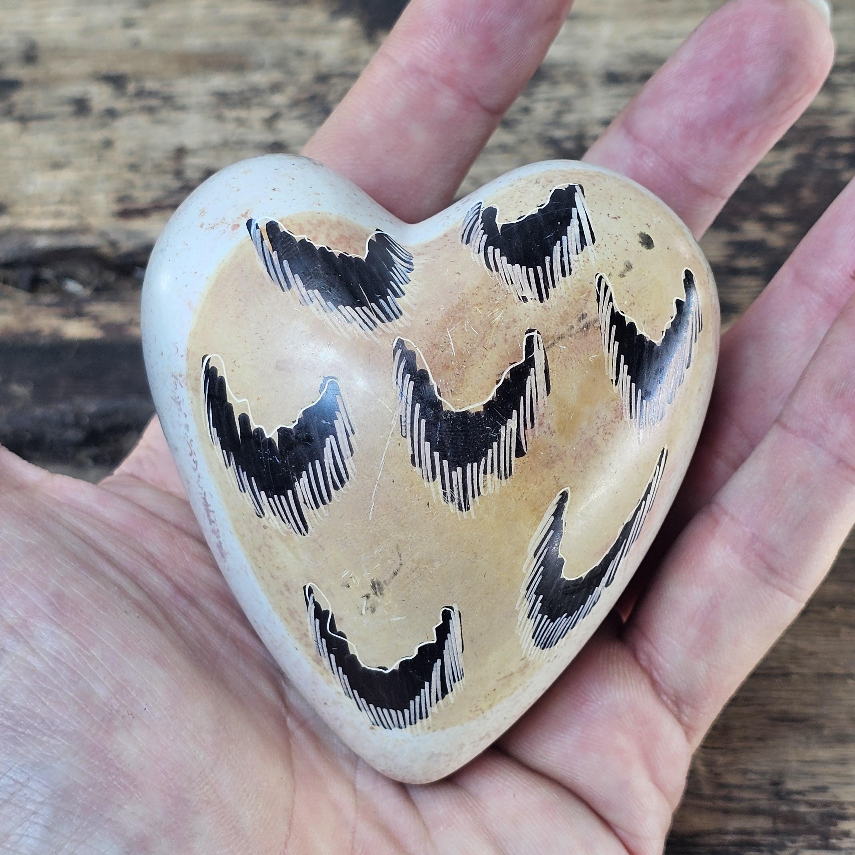 Set of 3 Hand-Carved Kenyan Soapstone Hearts African Art Decorative Paperweights