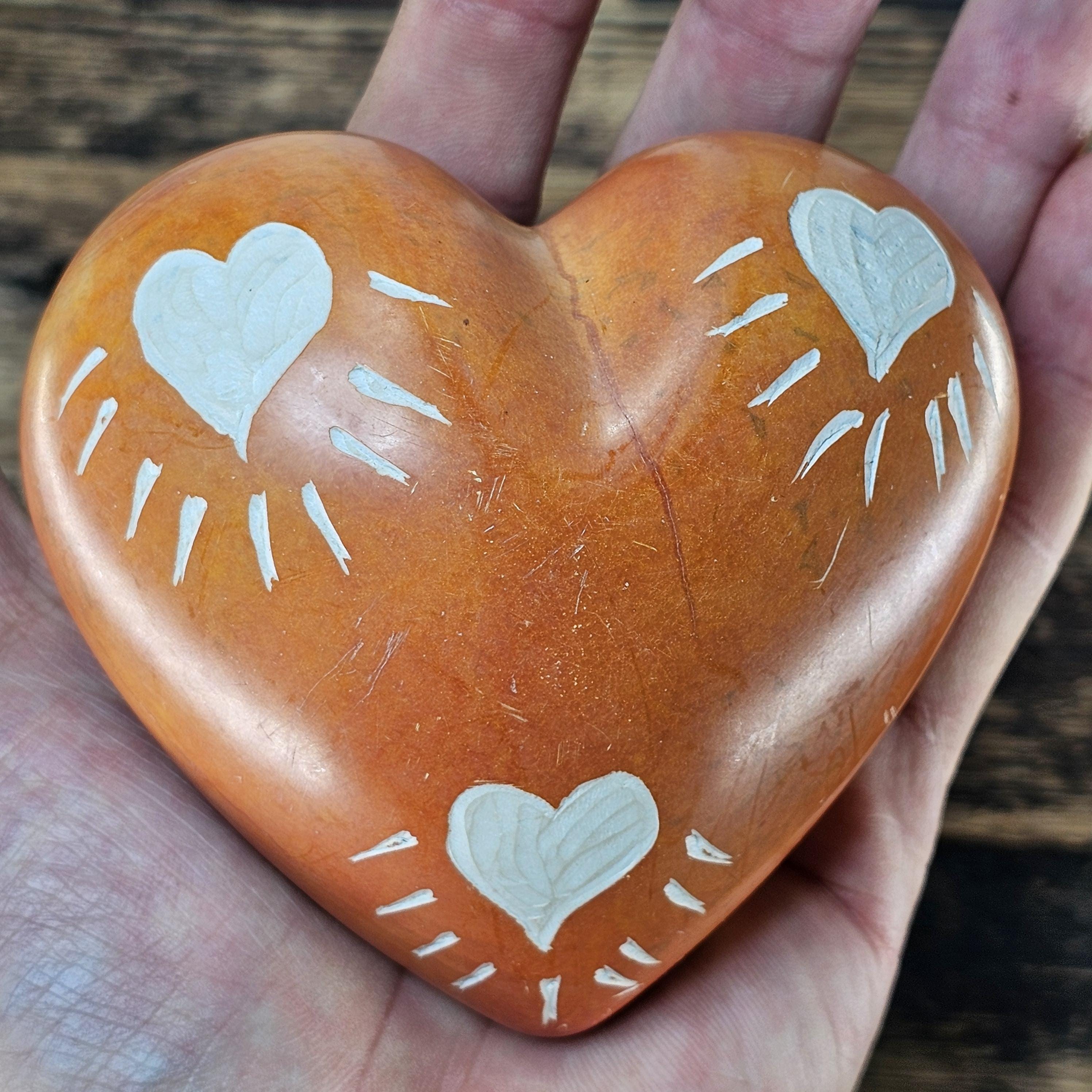 Set of 3 Hand-Carved Kenyan Soapstone Hearts African Art Decorative Paperweights