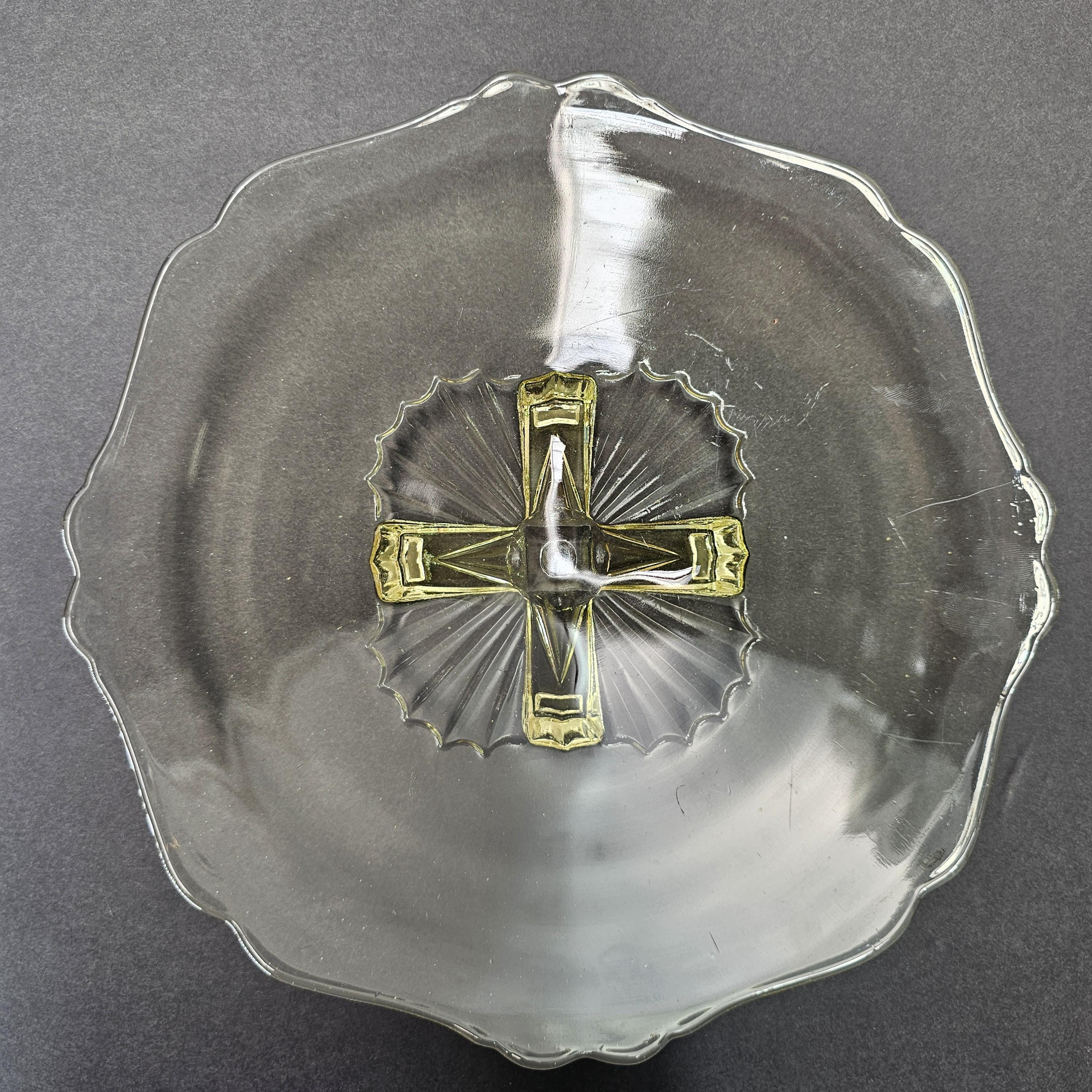 Vintage Lancaster Glass "Cable" Pattern Footed Bowl in Yellow