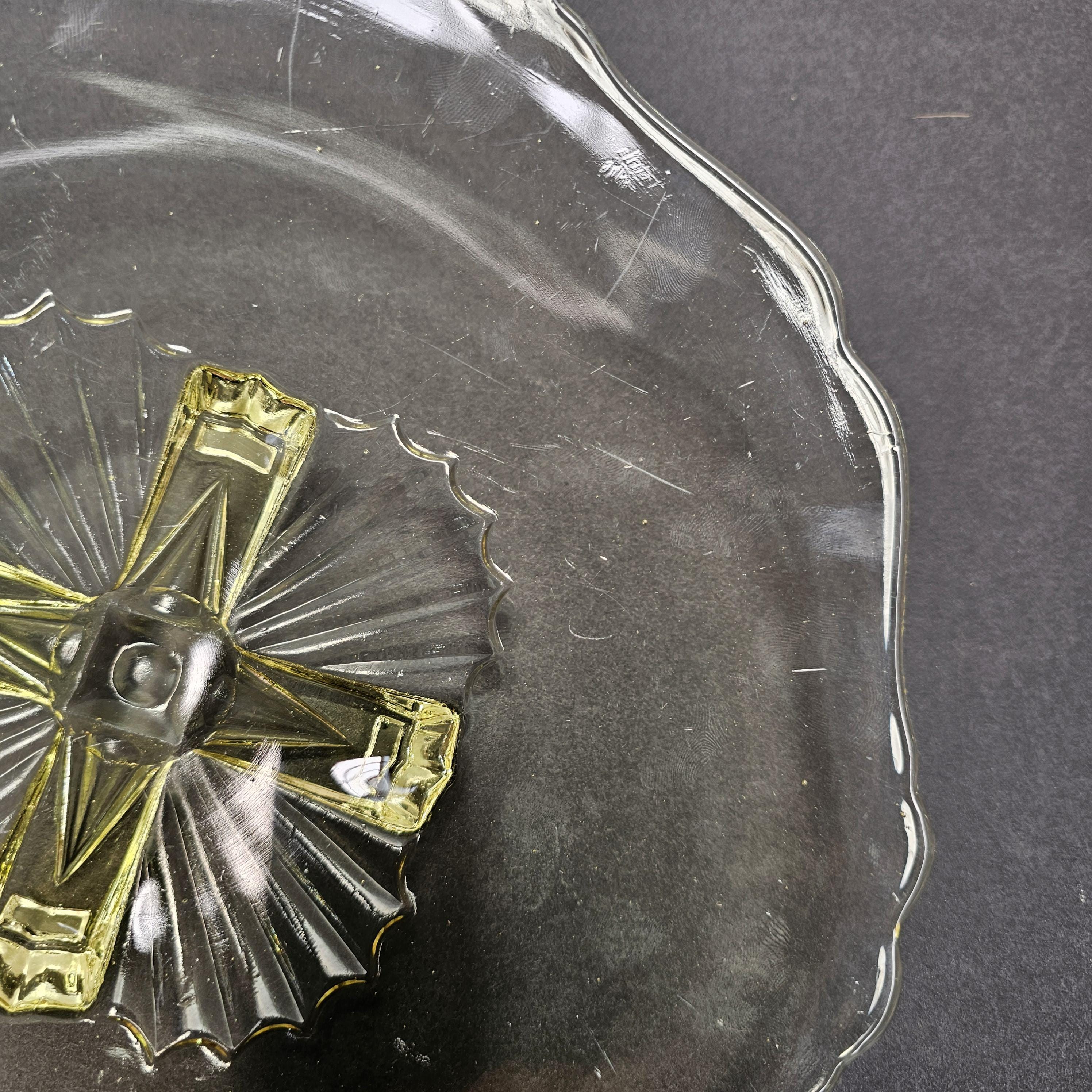 Vintage Lancaster Glass "Cable" Pattern Footed Bowl in Yellow