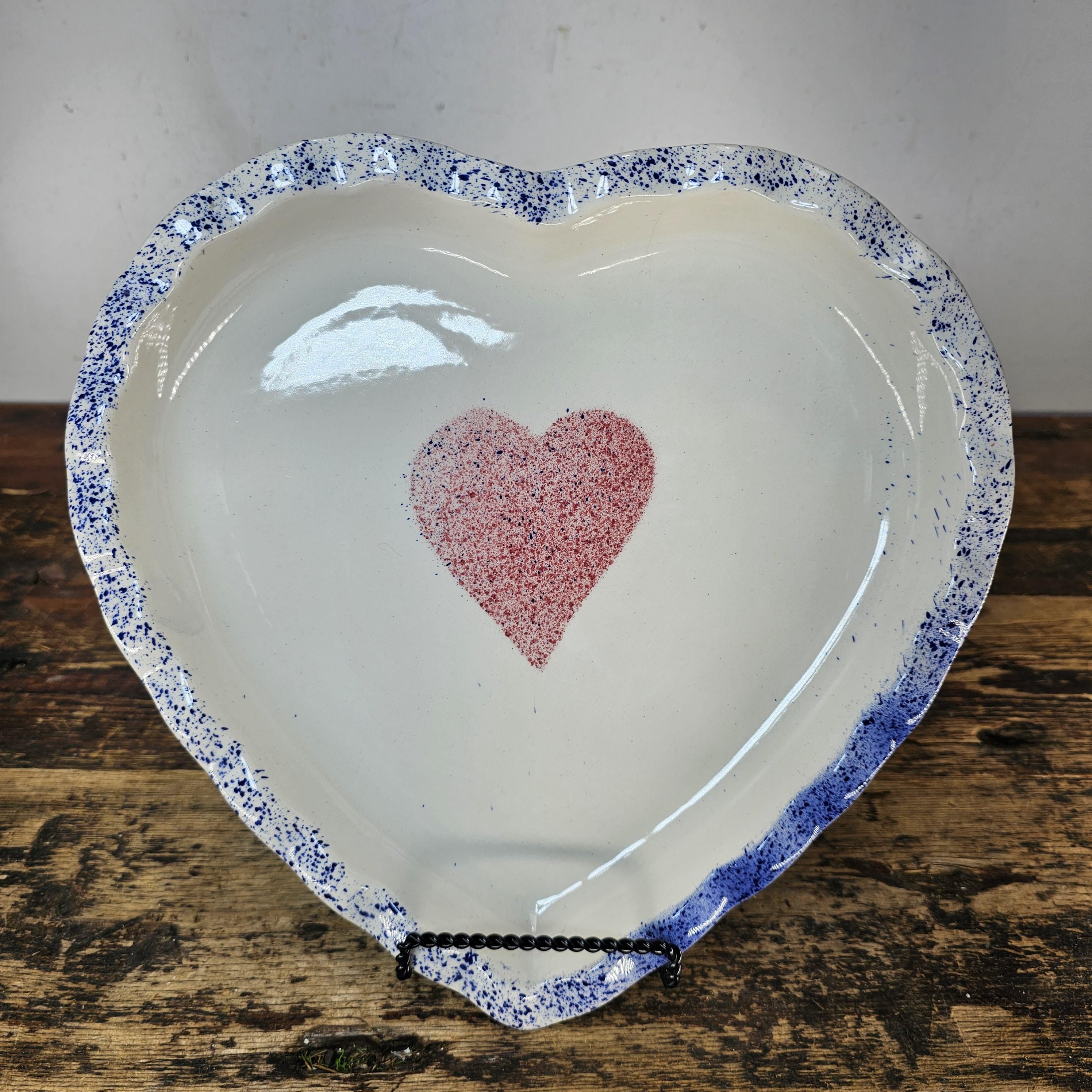 Vintage Heart Shaped Baker / Serving Dish - Made in Portugal - Spongeware